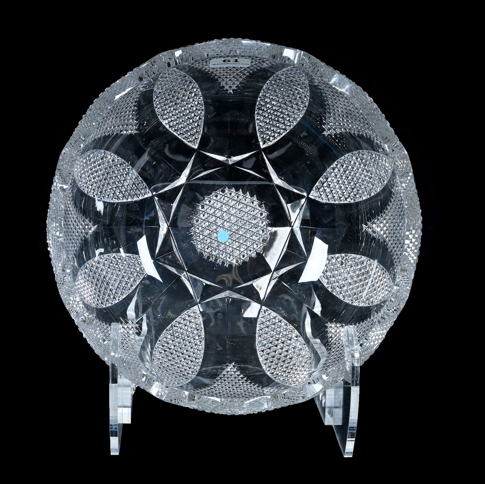 Bowl, American Brilliant Cut Glass, Signed Libbey, Delphos Pattern: Bowl, American Brilliant Cut Glass, Signed Libbey, Delphos Pattern, 8 x 8 x 3.75 Inches, Nice Example, 3.1 Pounds, Bill Sandars Collection.