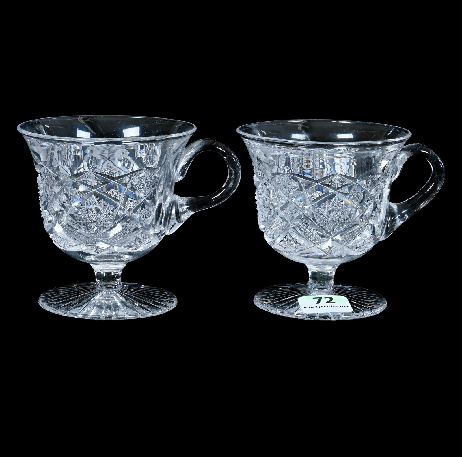 Pair Pedestal Punch Cups, American Brilliant Cut Glass (1 of 3)