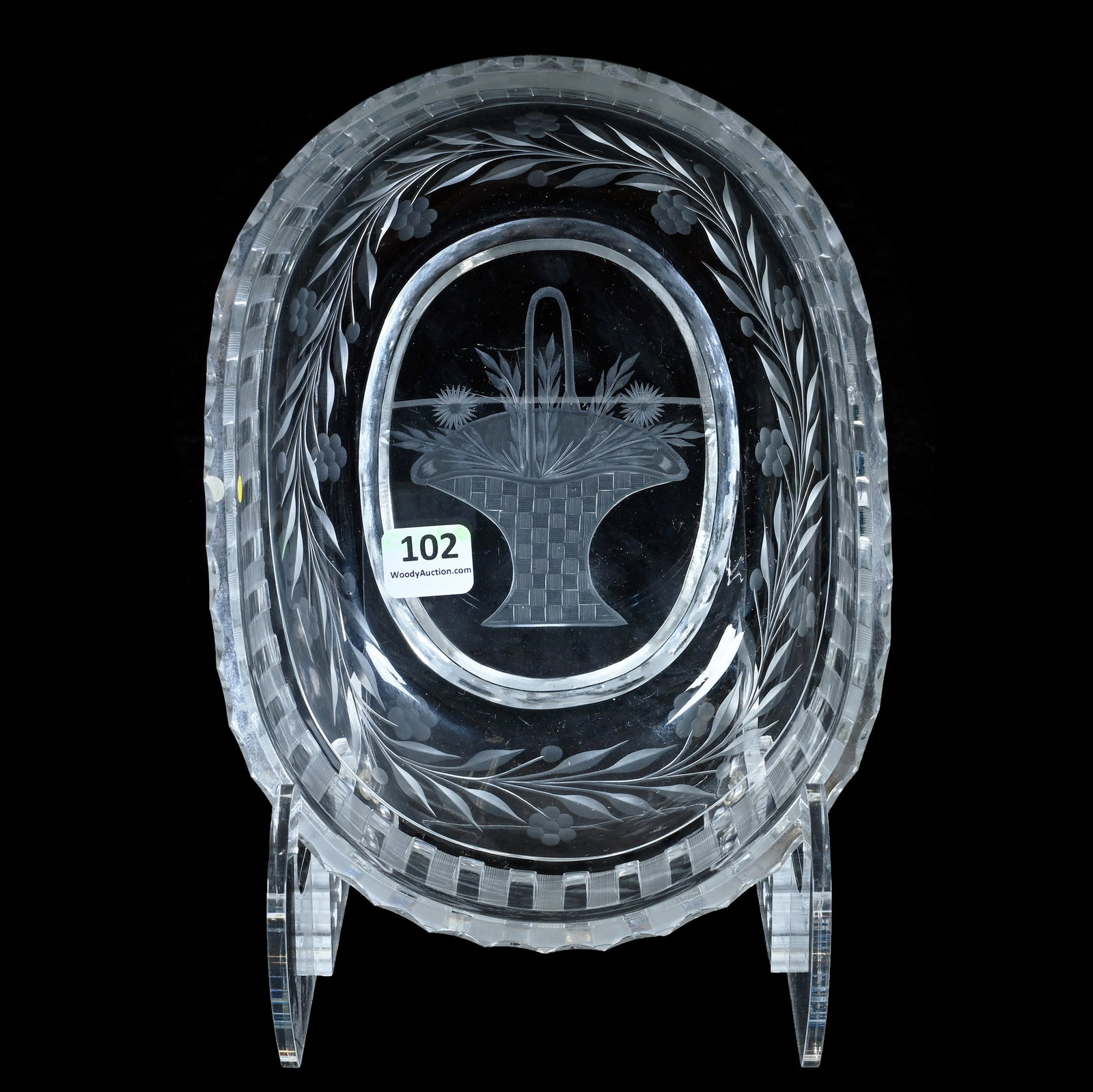 Oval Bowl, American Brilliant Cut Glass, Signed Fry, Basket Pattern (1 of 3)