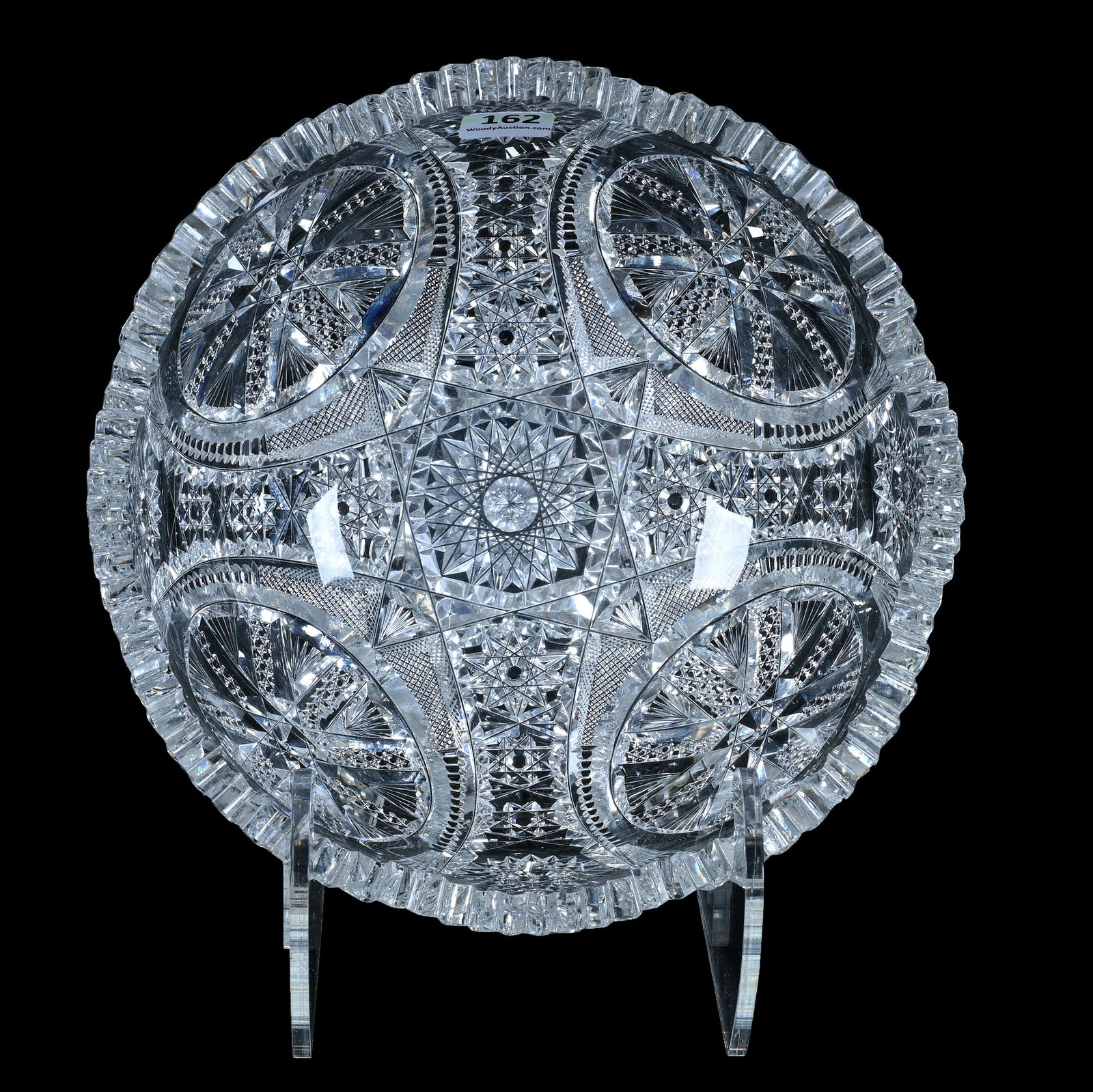 Bowl, American Brilliant Cut Glass, Chicago Pattern By Fry: Bowl, American Brilliant Cut Glass, Chicago Pattern By Fry, 8.25 x 8.25 x 3.5 Inches, Nice Example, 3.5 Pounds, Collection Of Mike Kimberling, Texas.