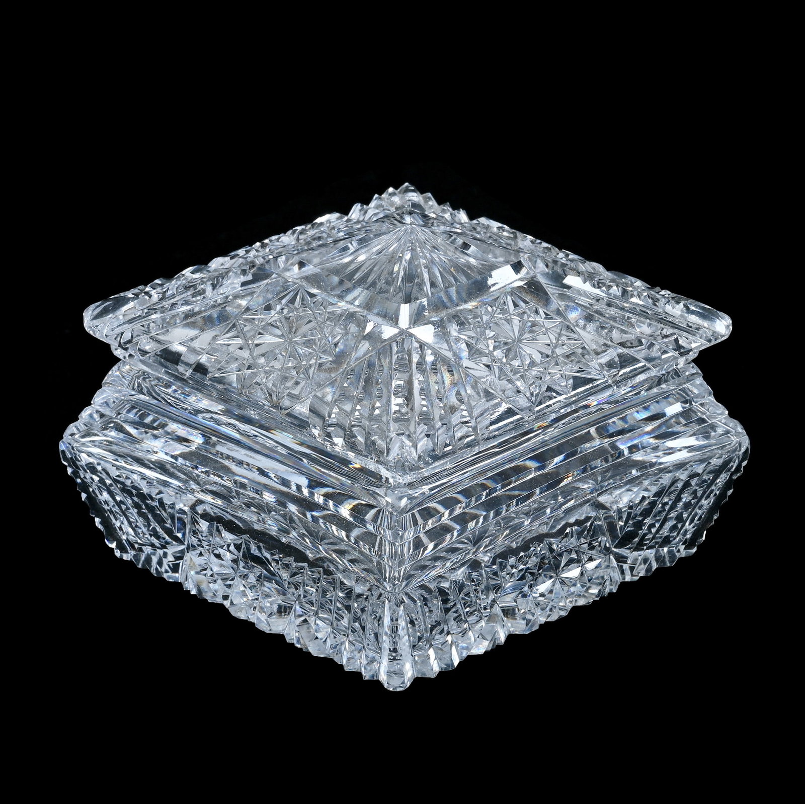 Diamond Shaped Covered Box, American Brilliant Cut Glass (1 of 3)