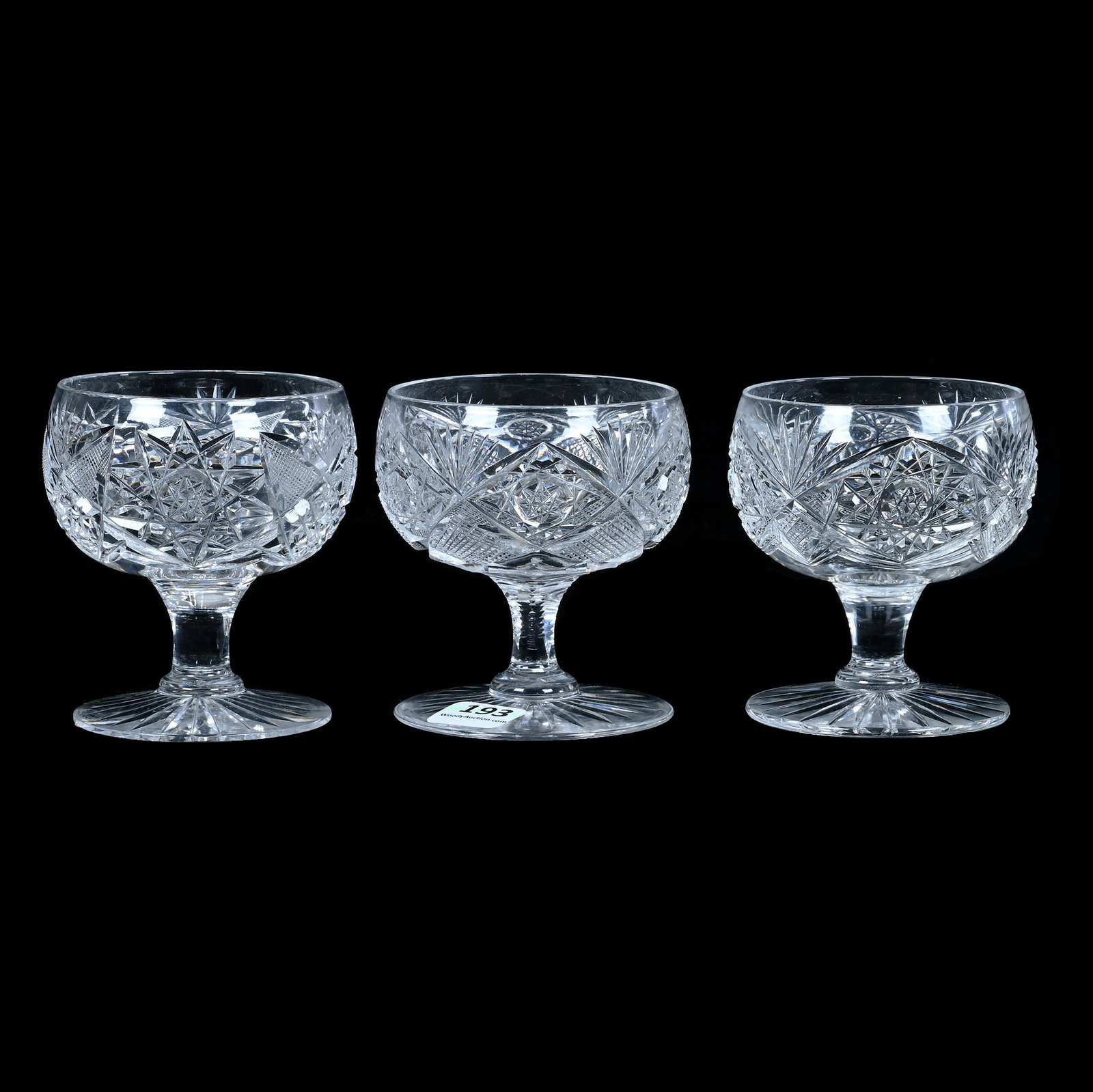 (3) Pedestal Punch Cups, American Brilliant Cut Glass (1 of 3)