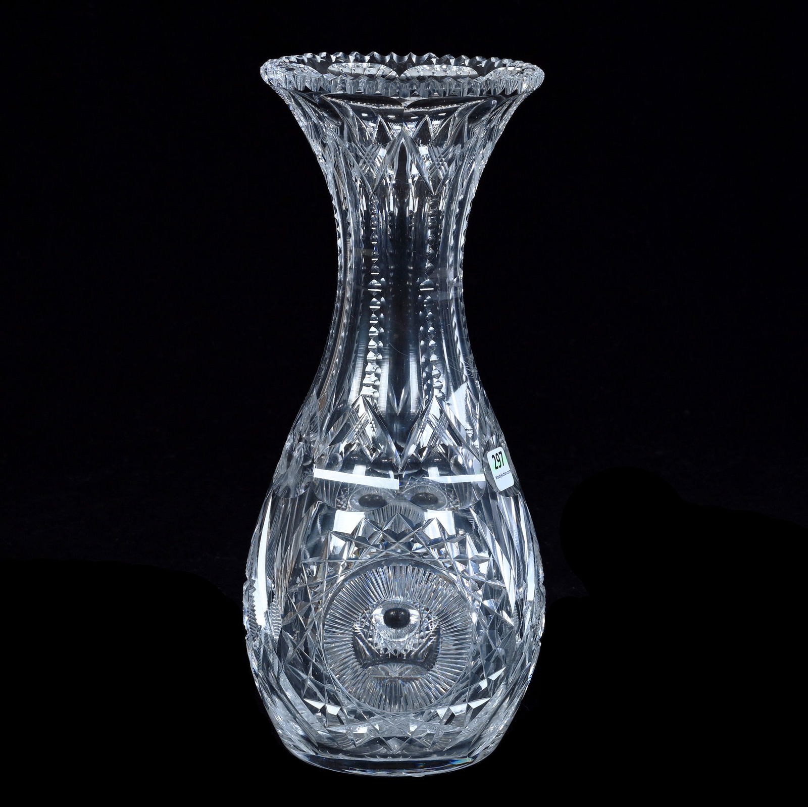 Vase, American Brilliant Cut Glass, Anona Pattern By Pairpoint: Vase, American Brilliant Cut Glass, Anona Pattern By Pairpoint, 11.75 x 5 x 5 Inches, Exactly As Featured In Pairpoint Catalog Reprint, Page 165, Has An Internal Manufacturer's Mark Inside Vase, 4.1 P