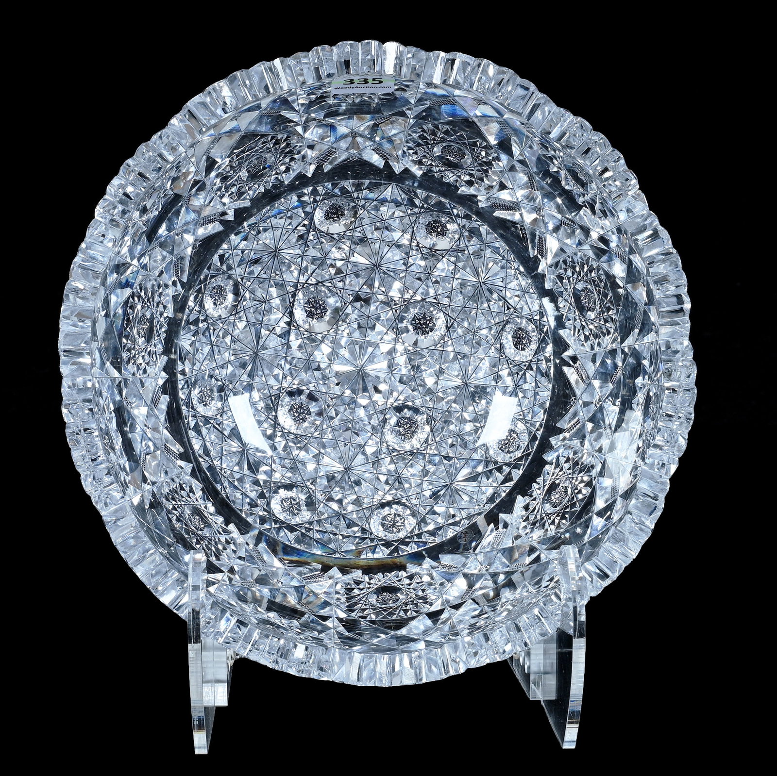 Bowl, American Brilliant Cut Glass, Royal Pattern By Hunt Cut Glass: Bowl, American Brilliant Cut Glass, Royal Pattern By Hunt Cut Glass, 9 x 9 x 4 Inches, Rim Nick, 4.4 Pounds, Bill Sandars Collection.