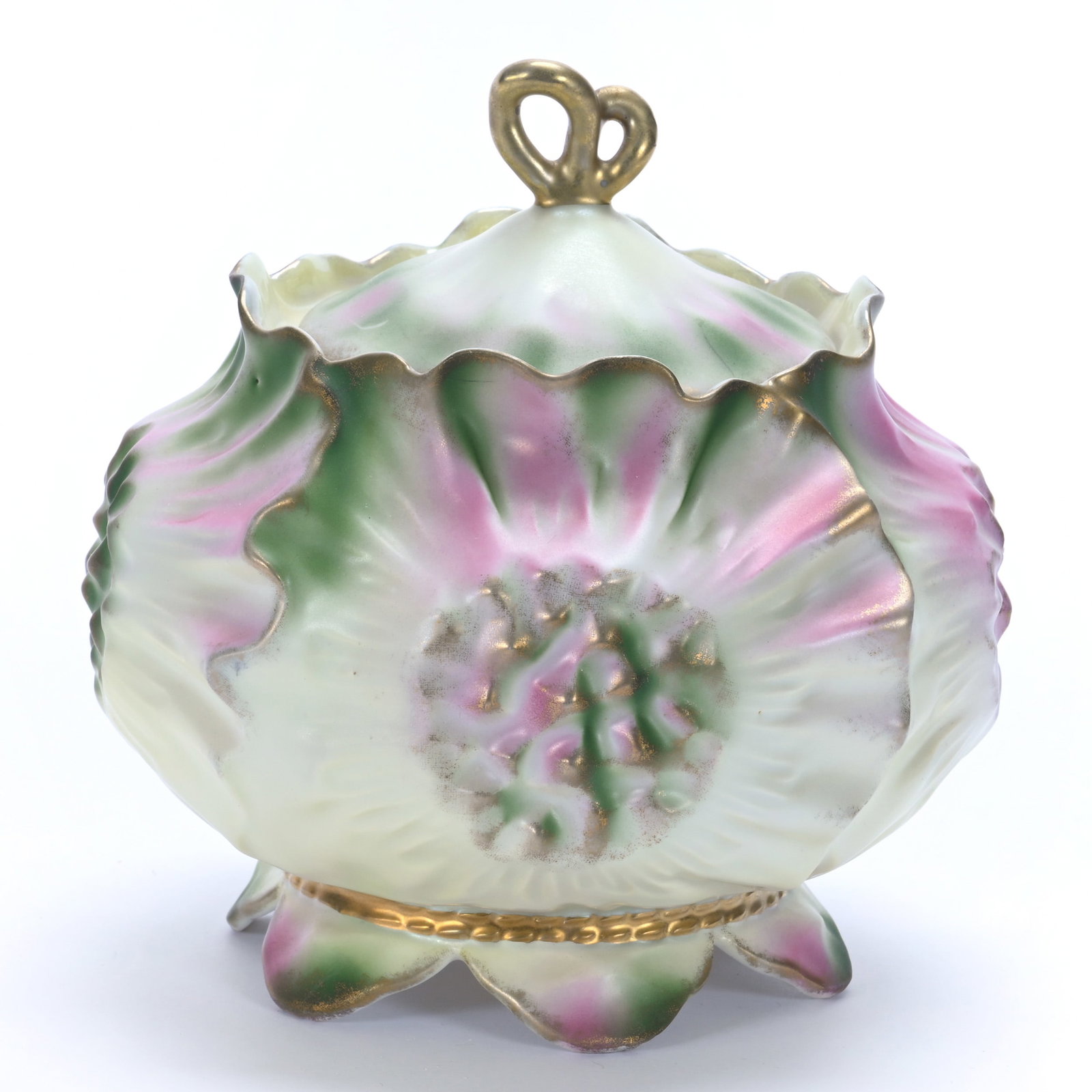 Biscuit Jar, Marked R.S. Prussia, Sunflower Mold: Biscuit Jar, Marked R.S. Prussia, Sunflower Mold, 6.25 x 6.25 x 6.25 Inches, Green, Pink, And Yellow Satin Finish, 1.1 Pounds. LiveAuctioneers Invoices Must Be Paid Using the PAY NOW / CHECK OUT Butto