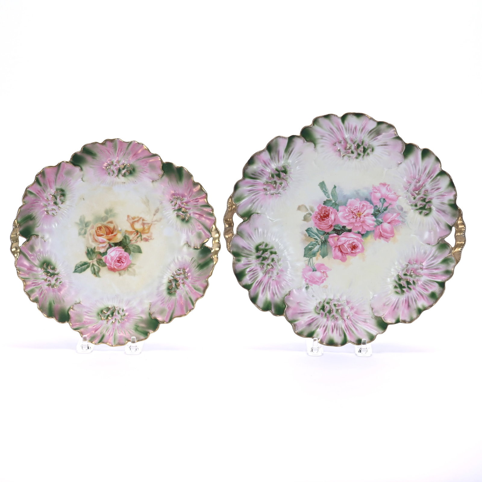 (2) Cake Plates, Marked R.S. Prussia, Sunflower Mold (1 of 2)