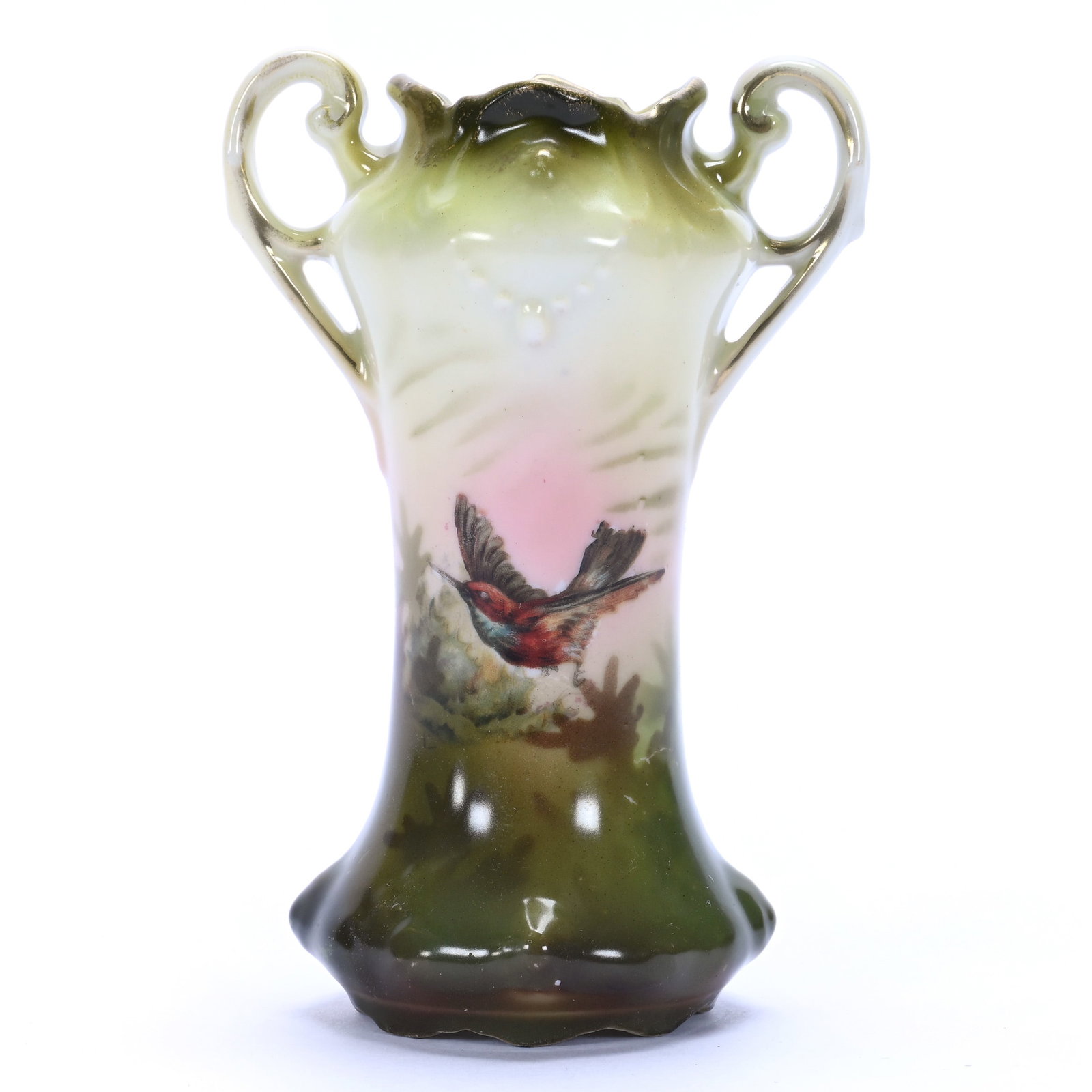 Miniature Two Handled Vase, Unmarked R.S. Prussia, Jewel Mold (1 of 3)