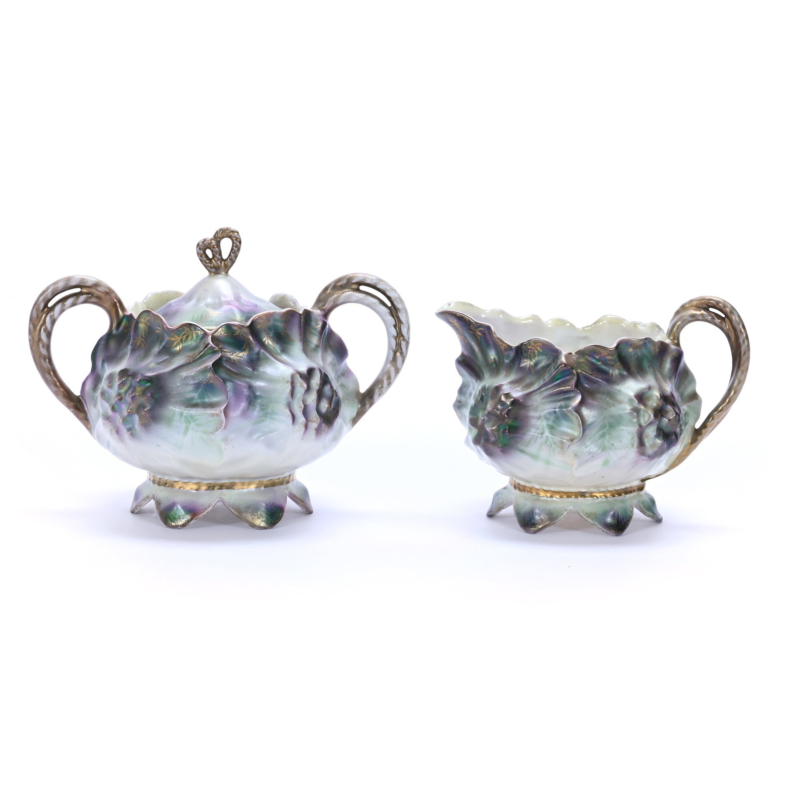 Creamer And Sugar, Marked R.S. Prussia, Sunflower Mold (1 of 3)