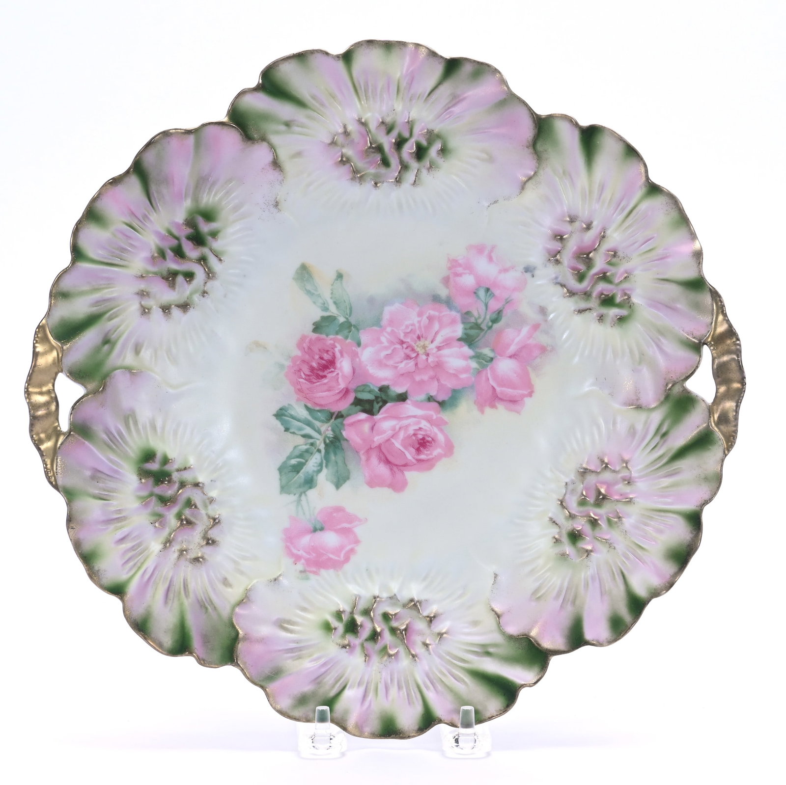 Two Handled Cake Plate, Marked R.S. Prussia, Sunflower Mold (1 of 2)