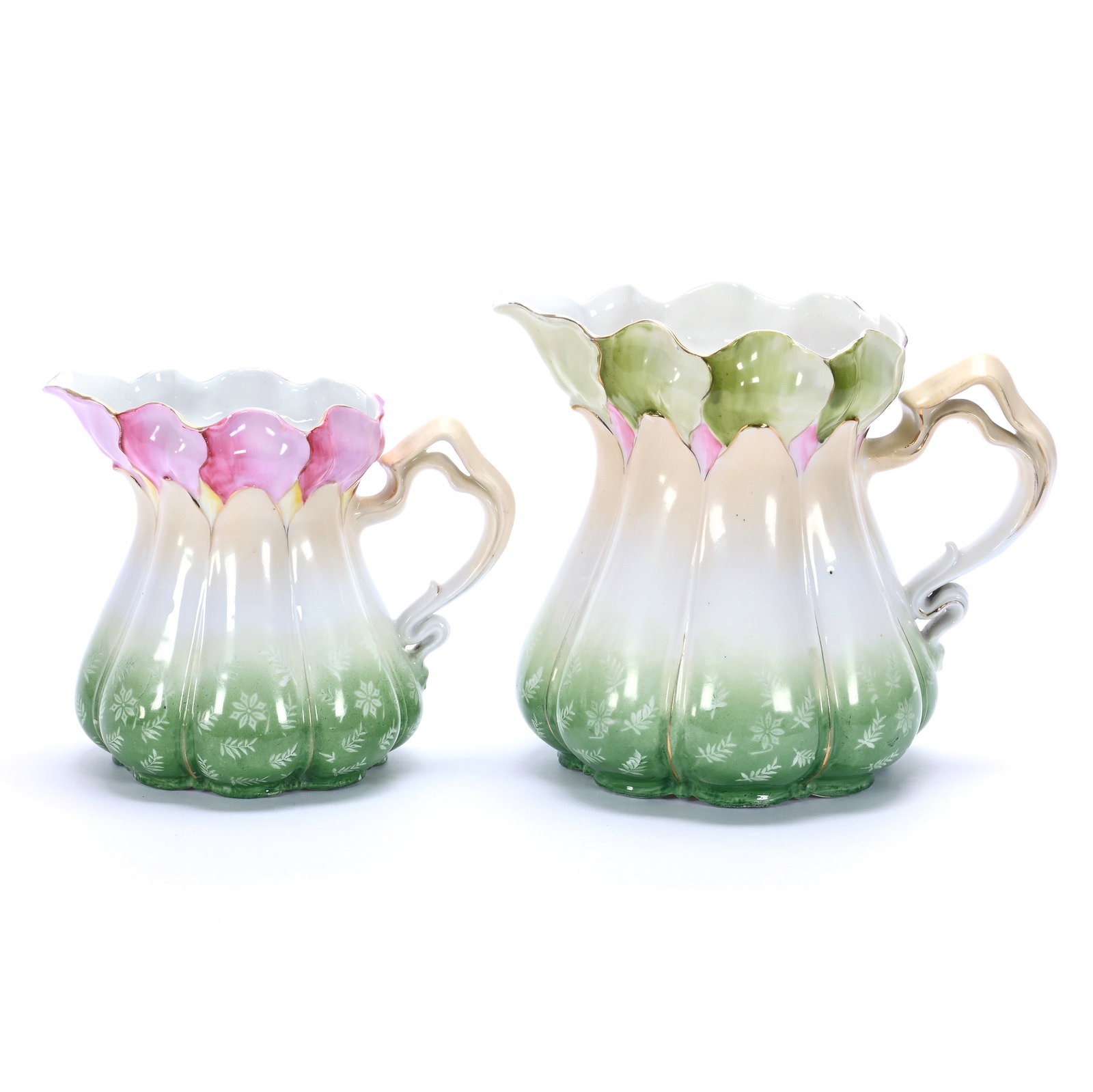 (2) Pitchers, Unmarked R.S. Prussia, Morning Glory Mold (1 of 3)