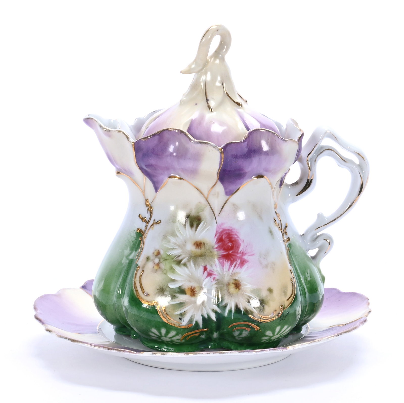 Syrup Pitcher With Underplate, Unmarked R.S. Prussia, Morning Glory Mold (1 of 3)