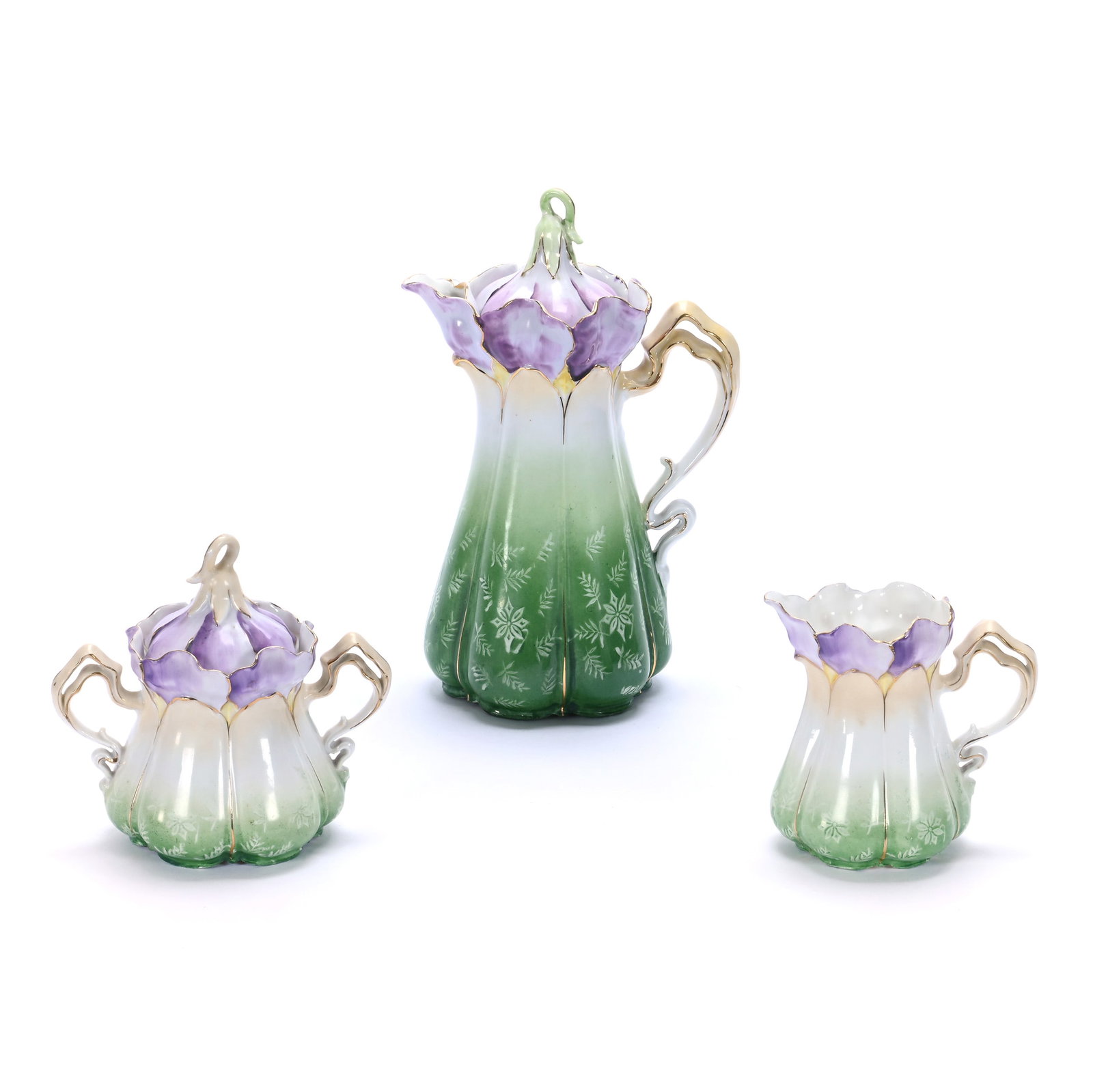 (3) Piece Chocolate Set, Unmarked R.S. Prussia, Morning Glory Mold (1 of 3)
