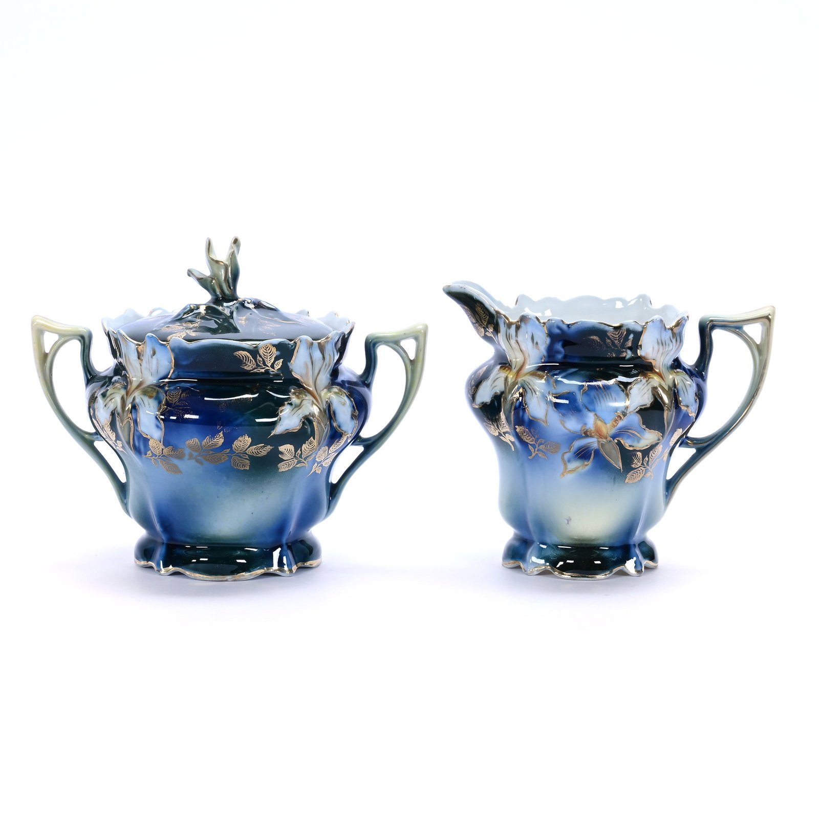 Creamer And Sugar, Marked R.S. Prussia, Iris Mold (1 of 3)