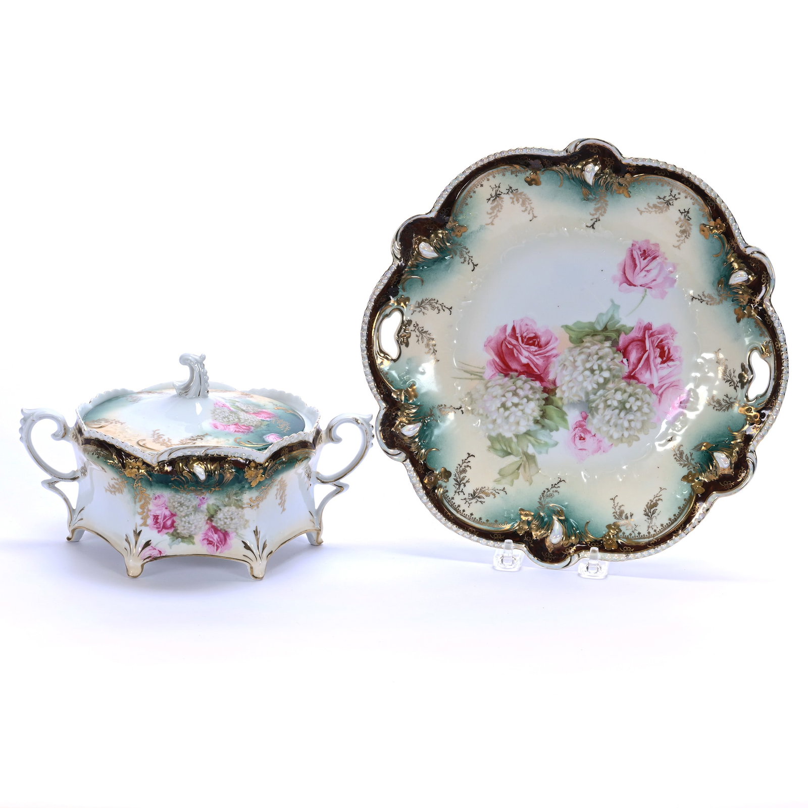 Two Handled Cake Plate And Two Handled Cracker Jar, Marked R.S. Prussia (1 of 3)