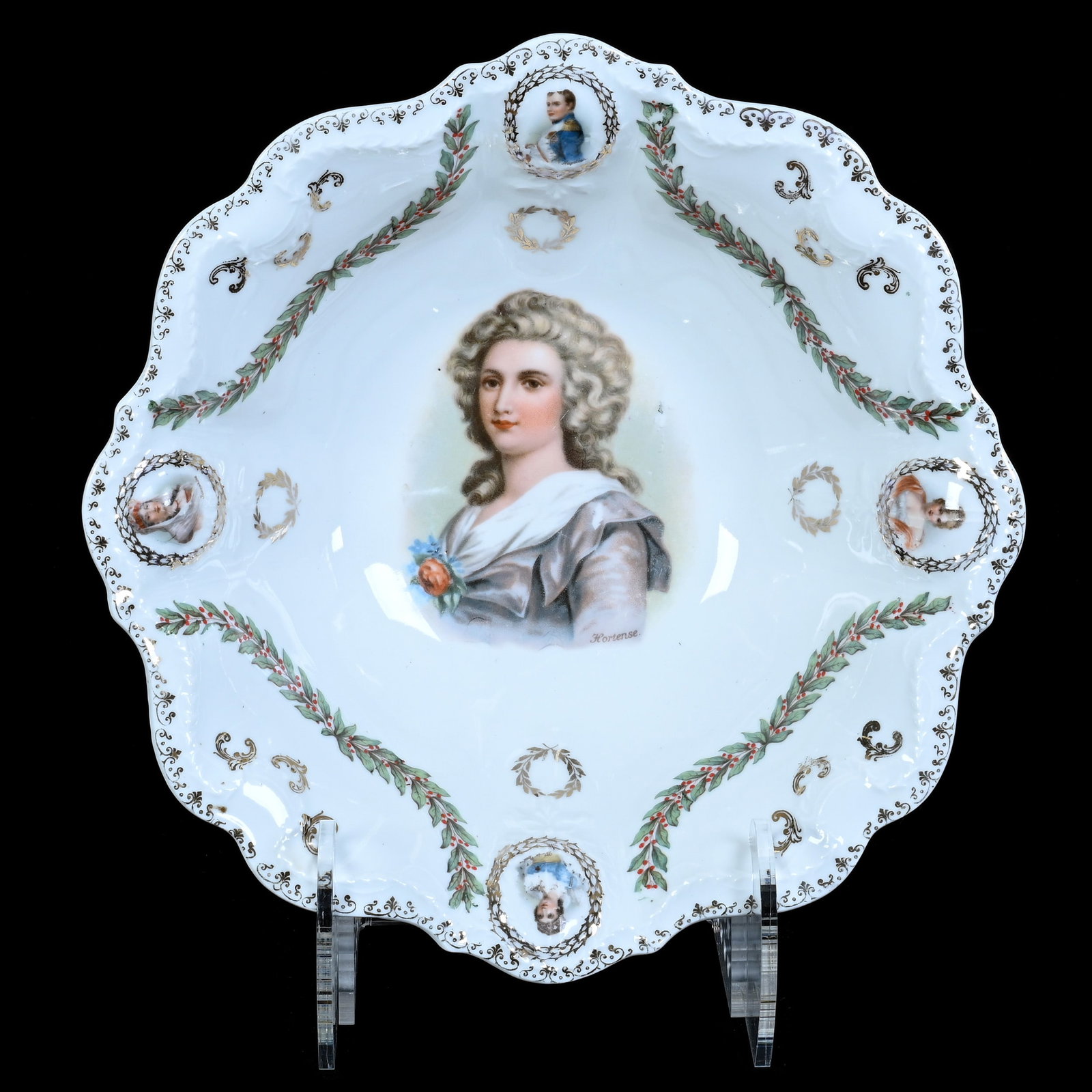 Bowl, Marked Prov Saxe: Bowl, Marked Prov Saxe, 10.25 x 10.25 x 2.75 Inches, White With Portrait Of Hortense, Laurel Wreath And Medallion Portrait Highlights, 1.3 Pounds. LiveAuctioneers Invoices Must Be Paid Using the PAY