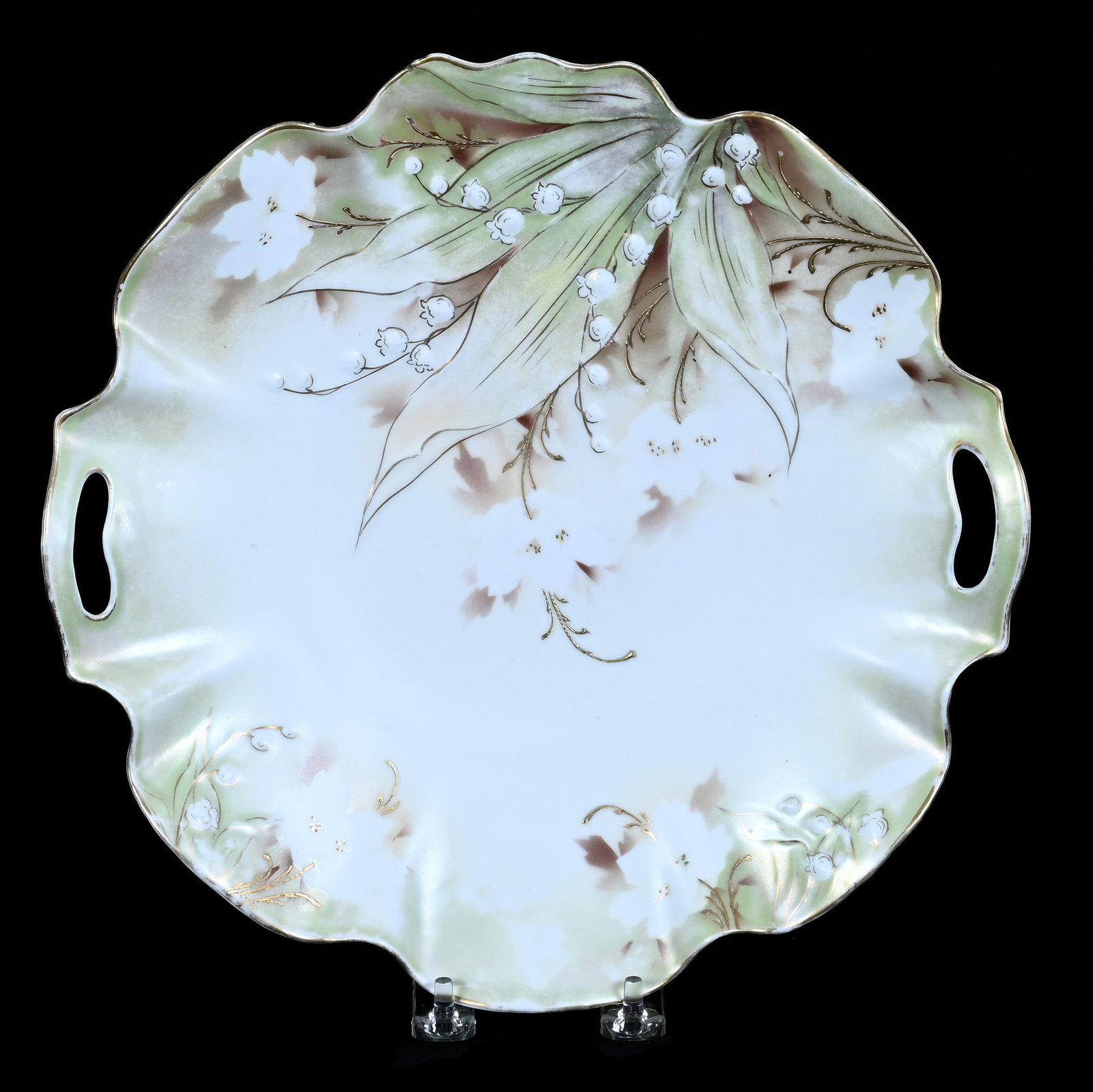 Two Handled Cake Plate, Unmarked R.S. Prussia, Lily Of The Valley Mold (1 of 2)