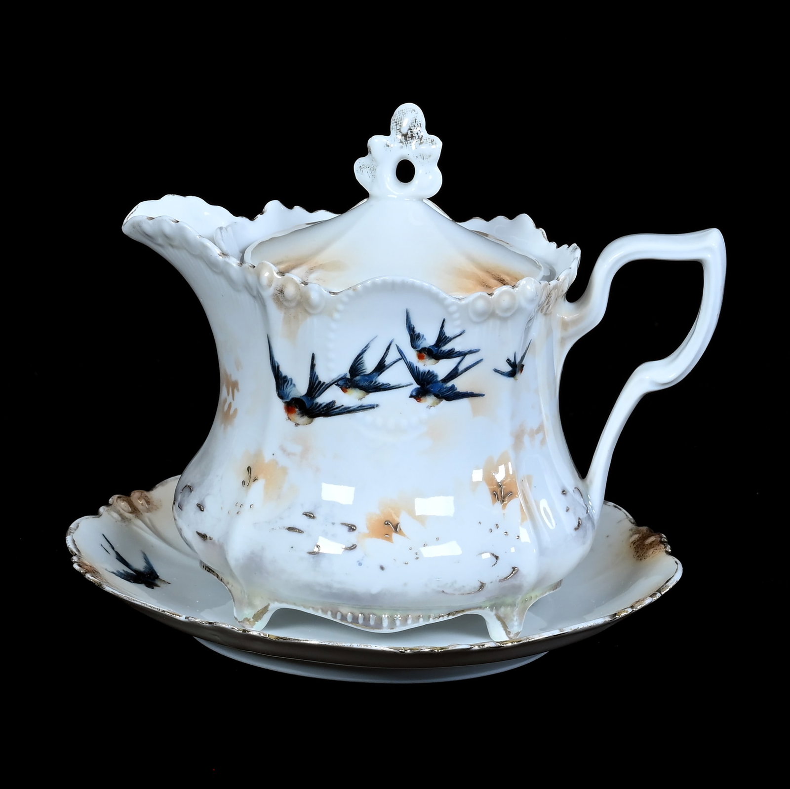 Syrup Pitcher With Underplate, Marked R.S. Prussia, Medallion Mold (1 of 4)