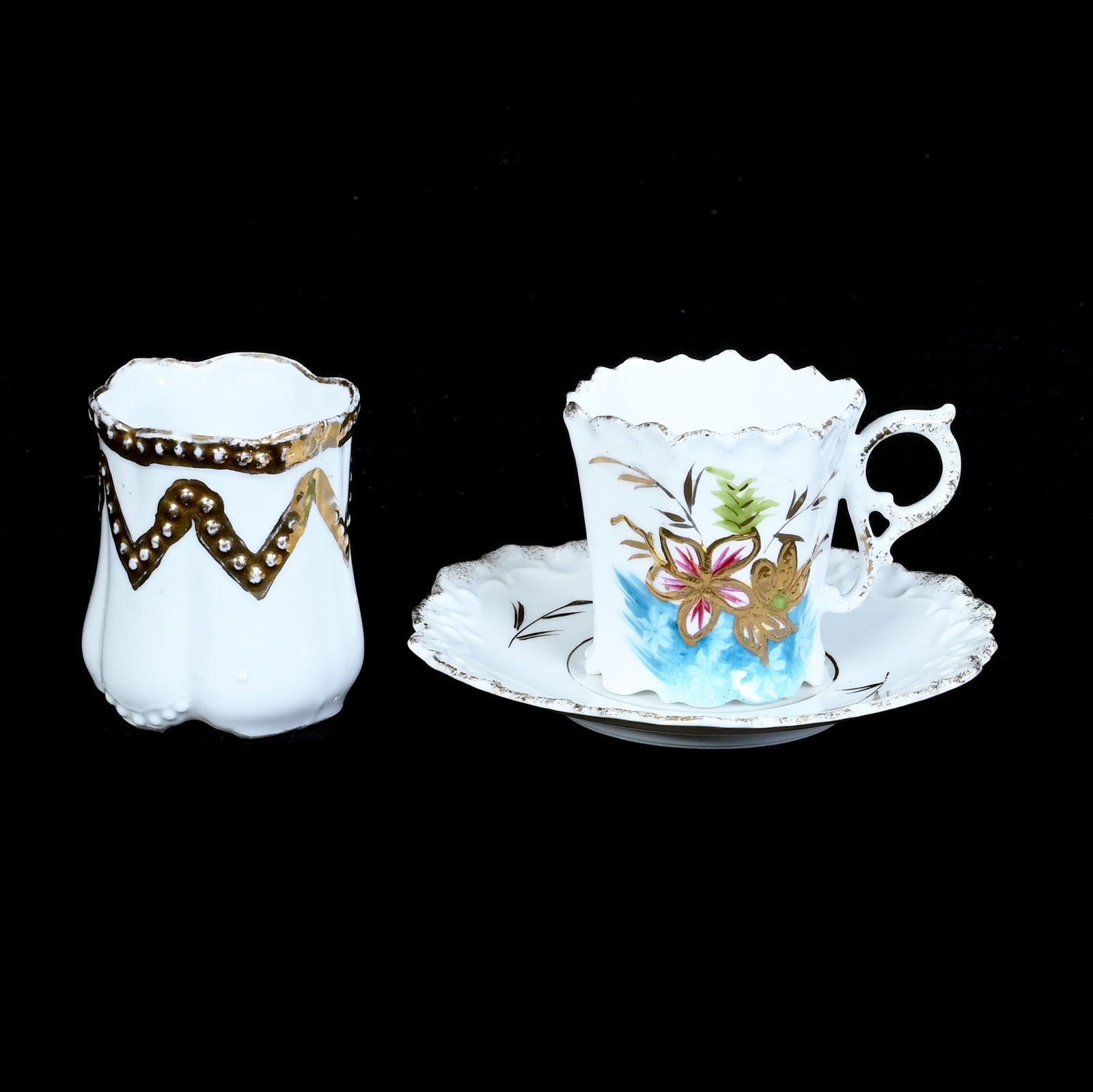 Cup And Saucer And Toothpick Holder, Early Unmarked Prussia (1 of 3)