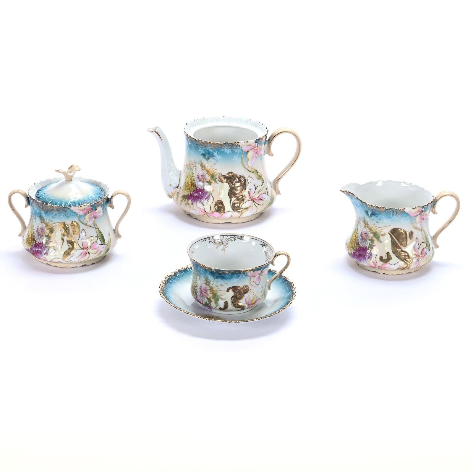 (4) Piece Tea Set, Unmarked R.S. Prussia, Hidden Image Mold (1 of 6)