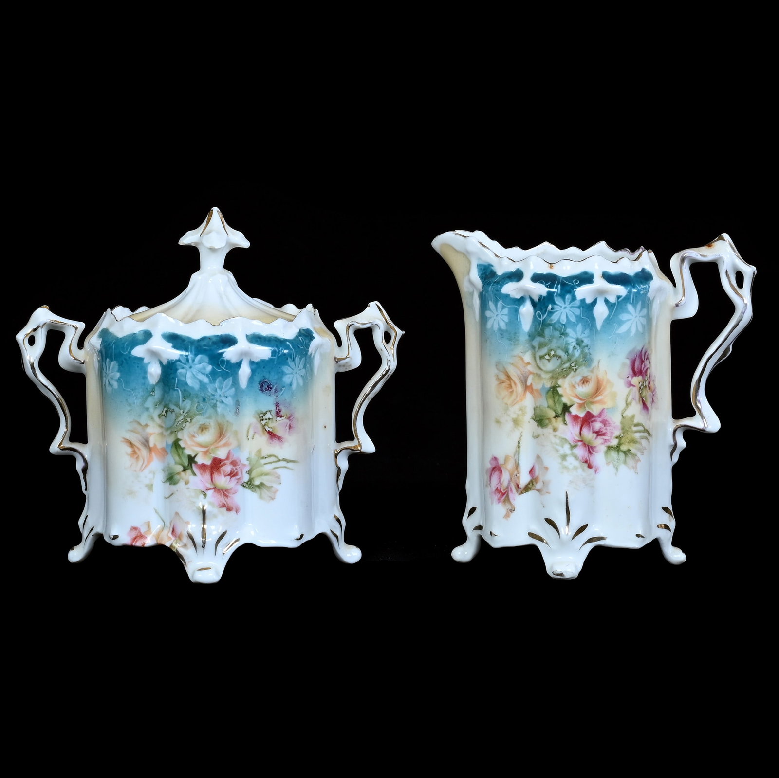 Footed Creamer And Sugar, Unmarked R.S. Prussia (1 of 4)