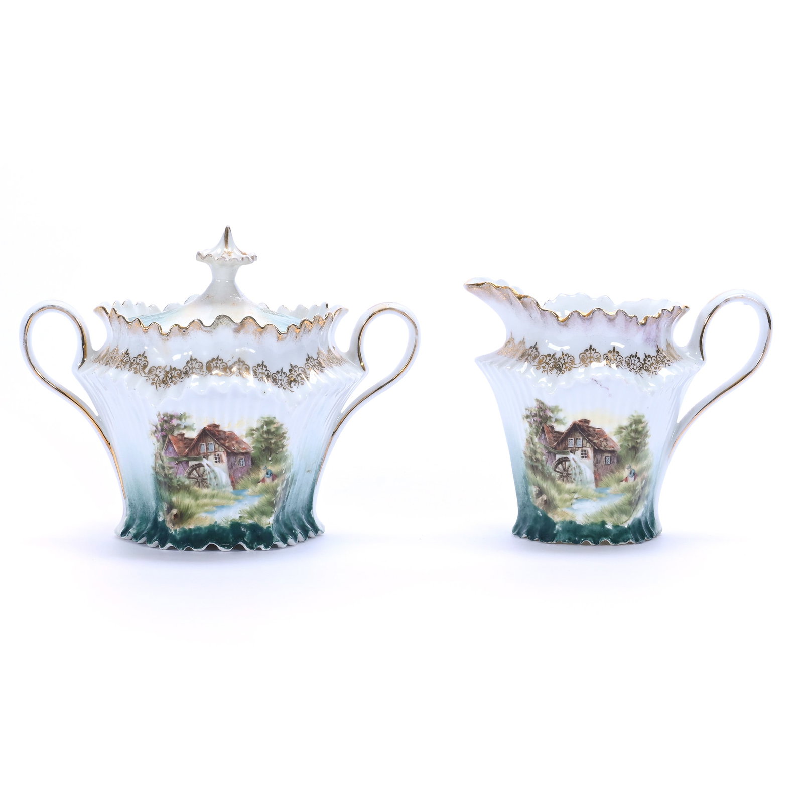 Creamer And Sugar, Marked R.S. Prussia, Pleated Mold (1 of 4)