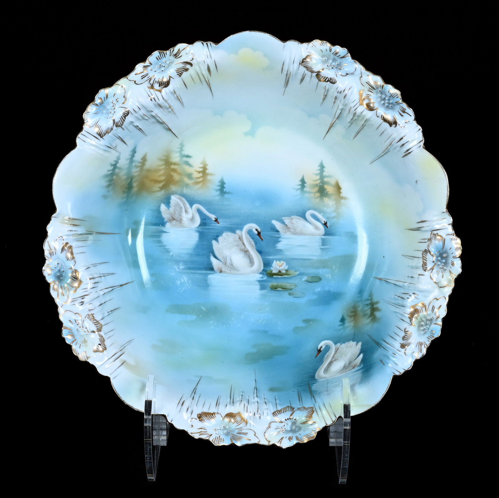 Bowl, Marked R.S. Prussia Icicle Mold: Bowl, Marked R.S. Prussia Icicle Mold, 10.5 x 10.5 x 2.75 Inches, Swan Scenic Decor, 1.1 Pounds. LiveAuctioneers Invoices Must Be Paid Using the PAY NOW / CHECK OUT Button Which Includes Fees And