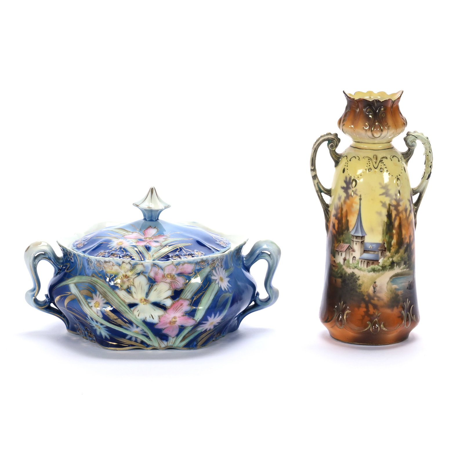 Two Handled Cracker Jar And Two Handled Vase, Unmarked R.S. Prussia (1 of 5)