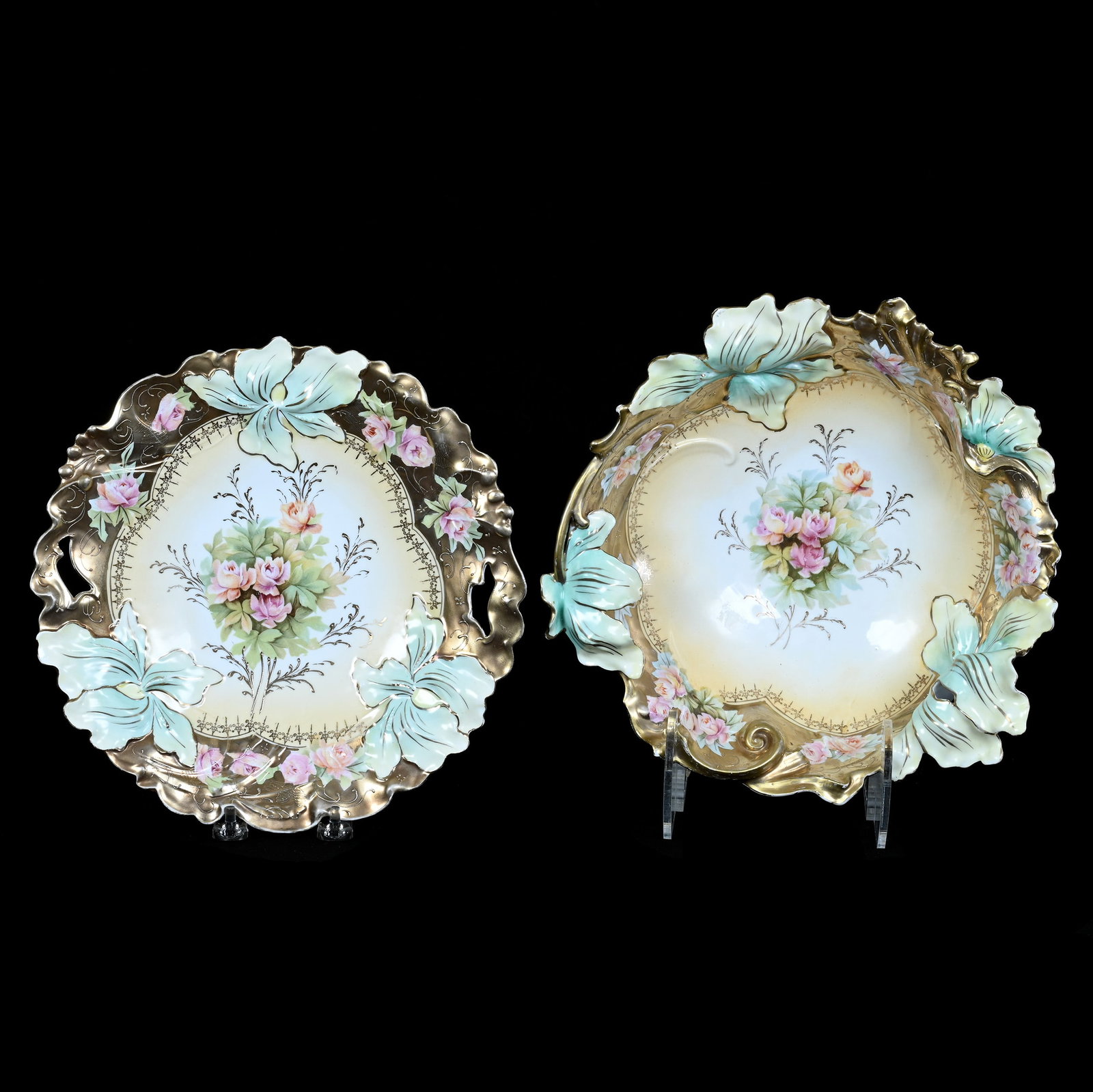 Bowl And Two Handled Cake Plate, R.S. Steeple Mark, Iris Variation Mold (1 of 2)
