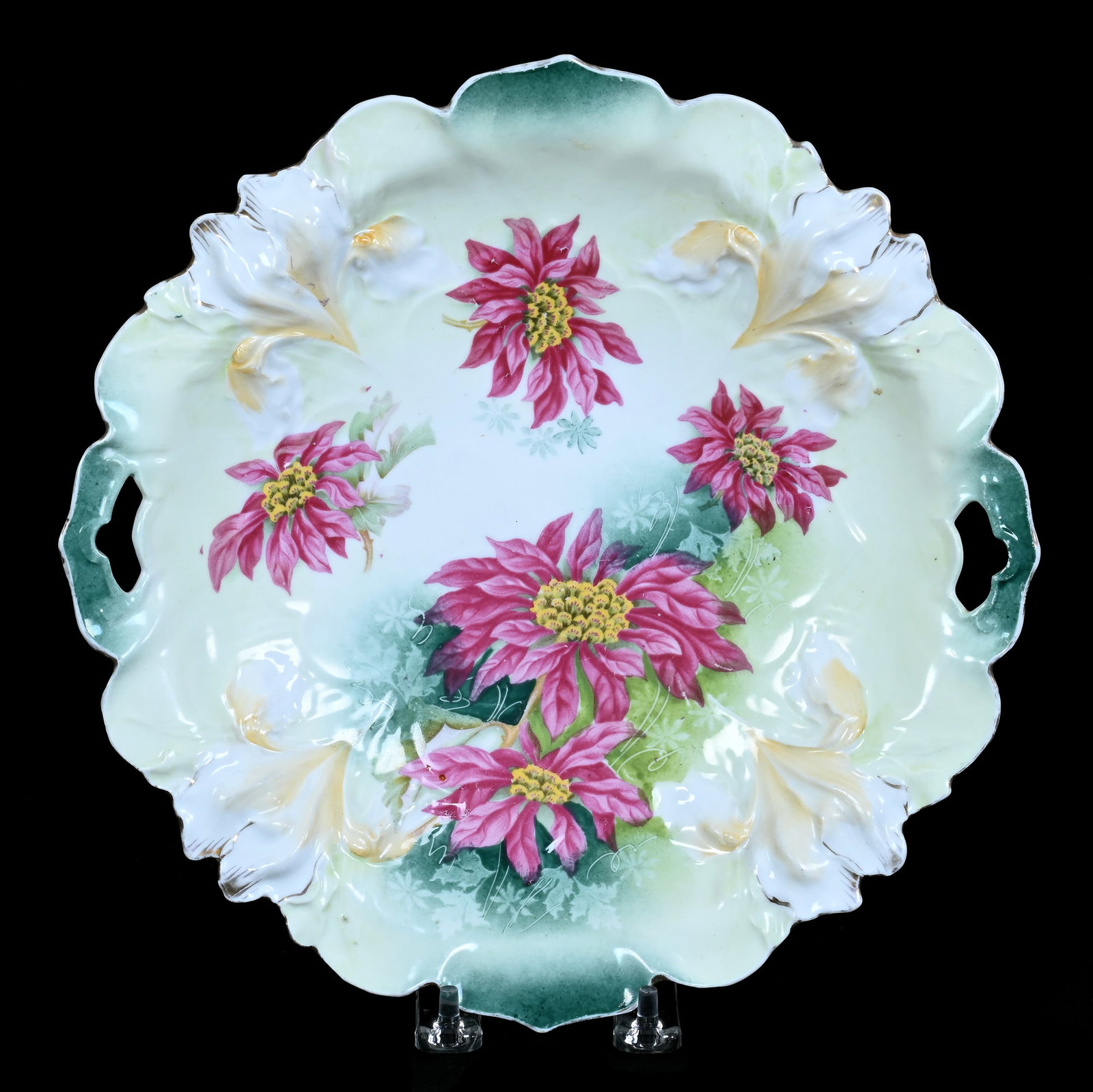 Two Handled Cake Plate, Marked Wheelock Prussia, Iris Mold (1 of 2)