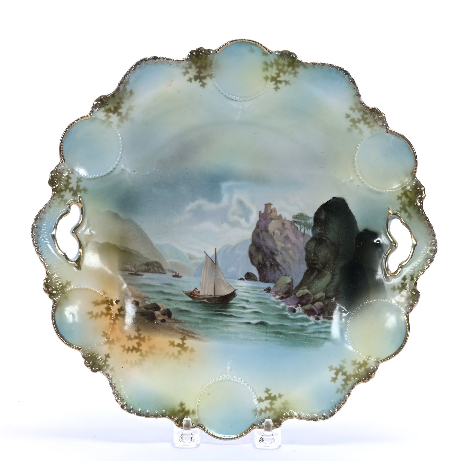 Two Handled Cake Plate Marked R.S. Prussia, Medallion Mold (1 of 2)