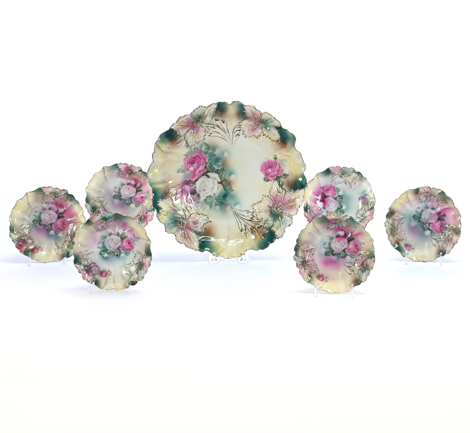 Cake Set, Marked R.S. Prussia, Carnation Mold (1 of 3)