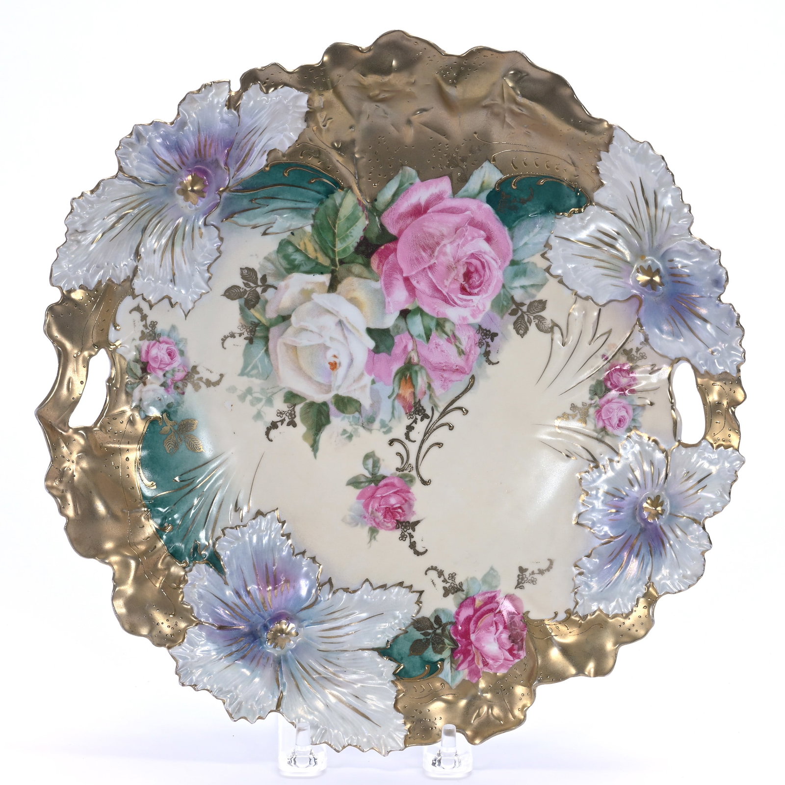 Two Handled Cake Plate, Marked R.S. Prussia, Carnation Mold (1 of 2)