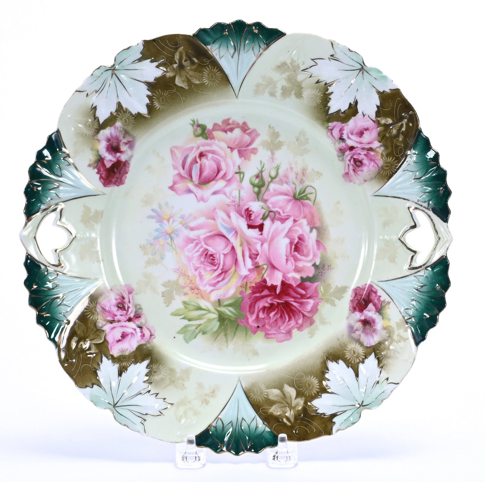 Two Handled Cake Plate, Marked R.S. Prussia, Leaf Mold (1 of 2)