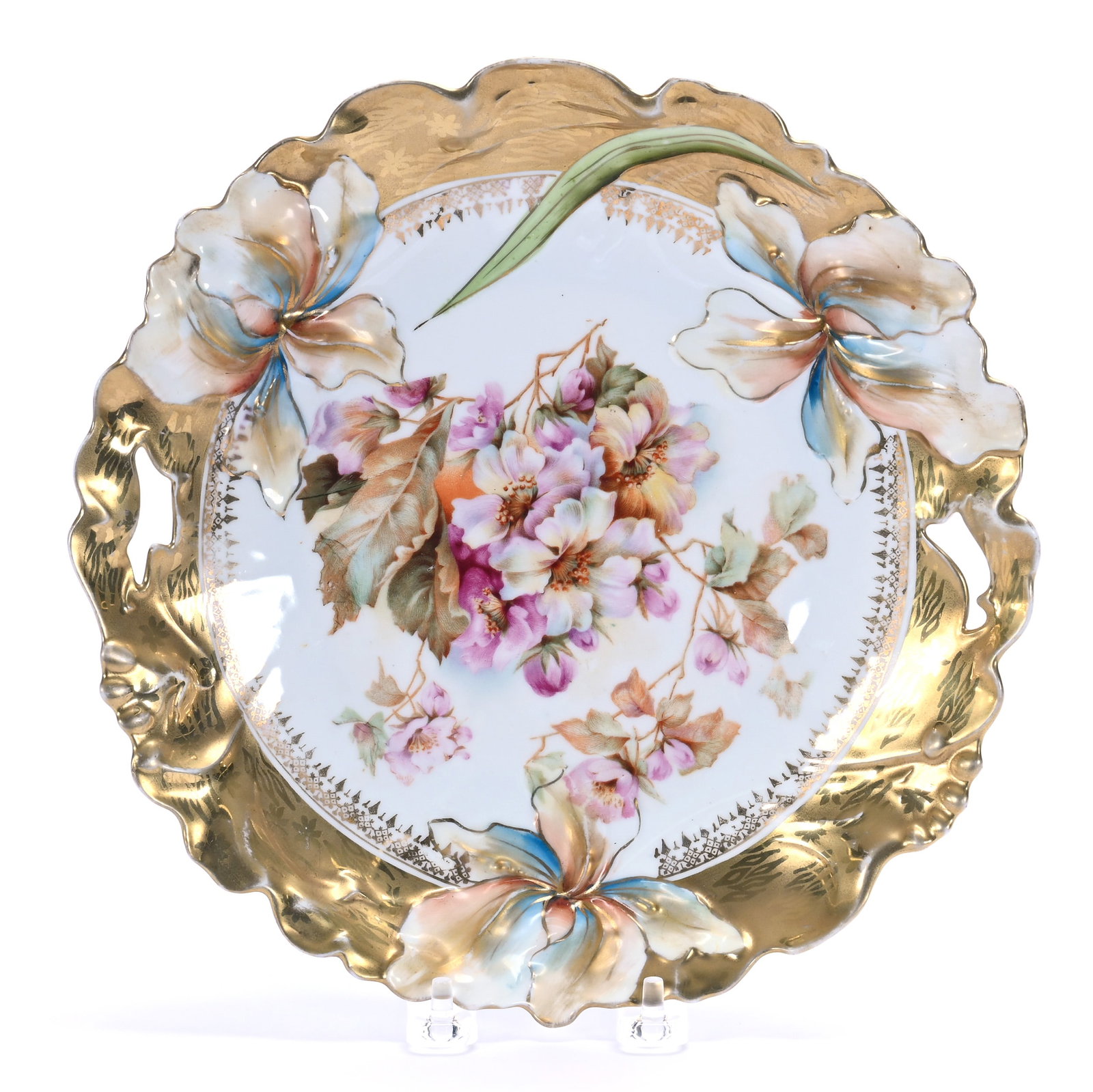 Two Handled Cake Plate, Unmarked R.S. Prussia, Iris Variation Mold (1 of 2)