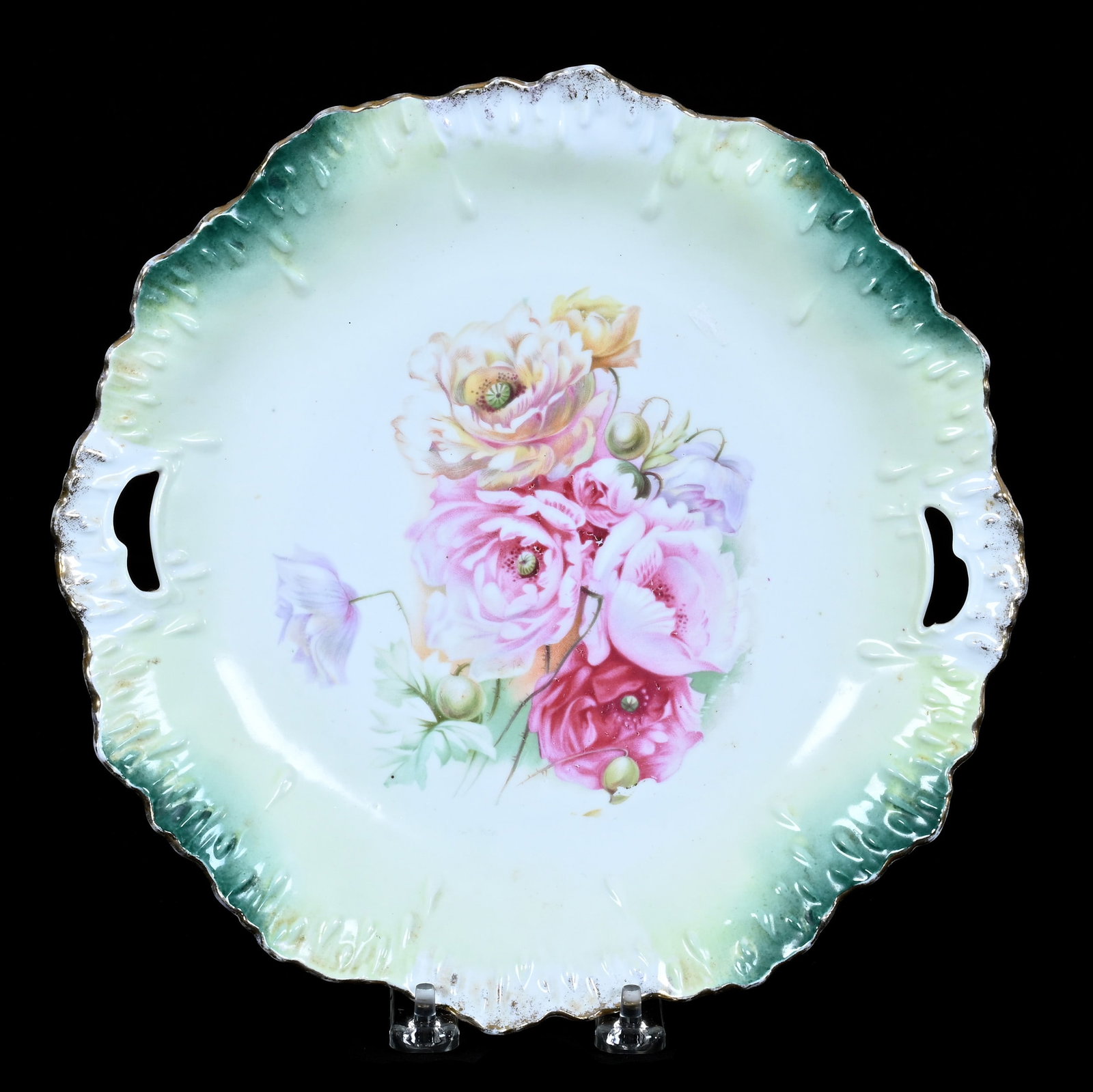 Two Handled Cake Plate, Unmarked R.S. Prussia, Raindrop Mold (1 of 2)