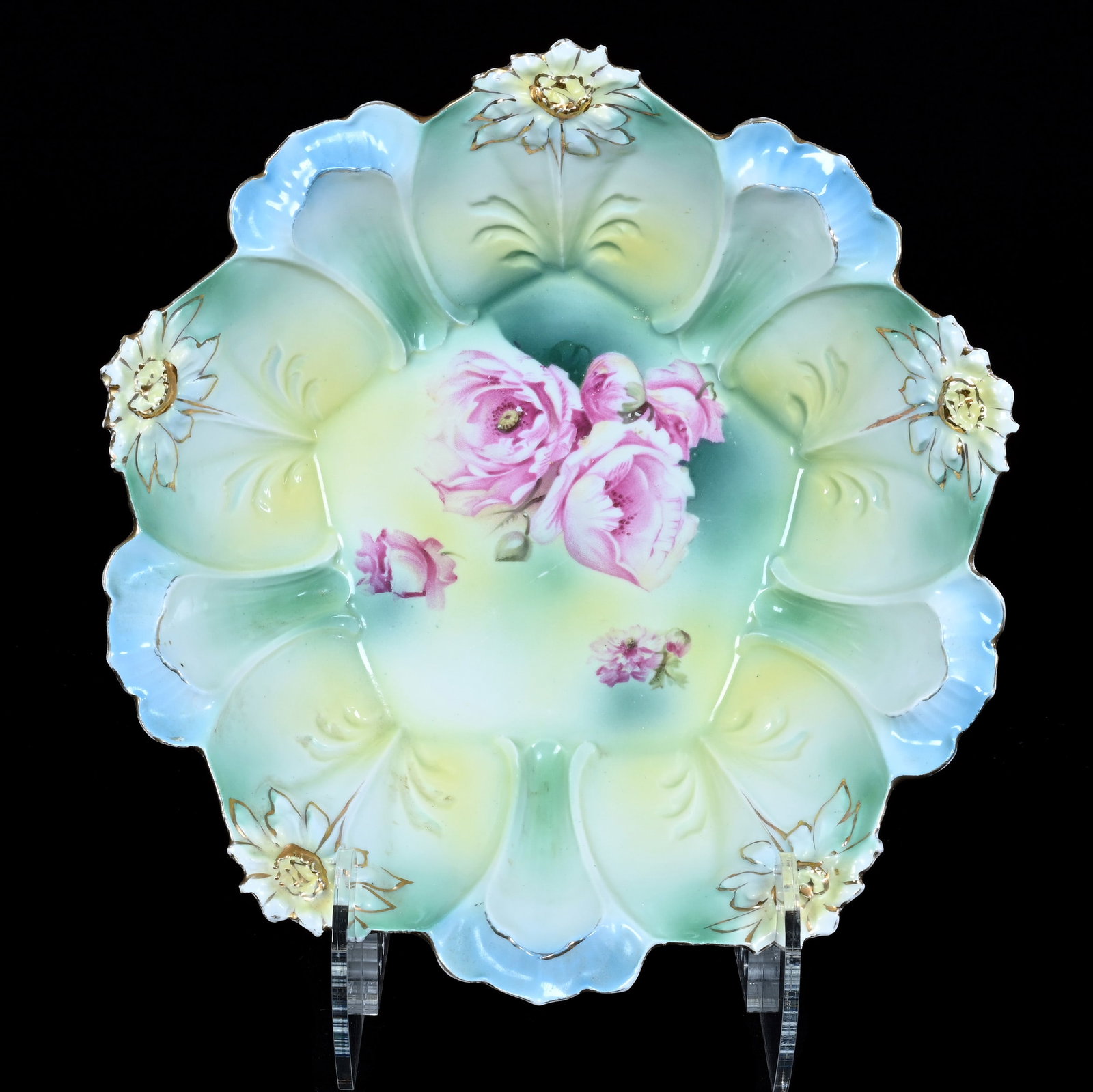 Bowl, Marked R.S. Prussia, Floral Mold: Bowl, Marked R.S. Prussia, Floral Mold, 10.5 x 10.5 x 3 Inches, Blue, Green, And Yellow Tones With Pink Poppy Decor, 1.2 Pounds. LiveAuctioneers Invoices Must Be Paid Using the PAY NOW / CHECK OUT But