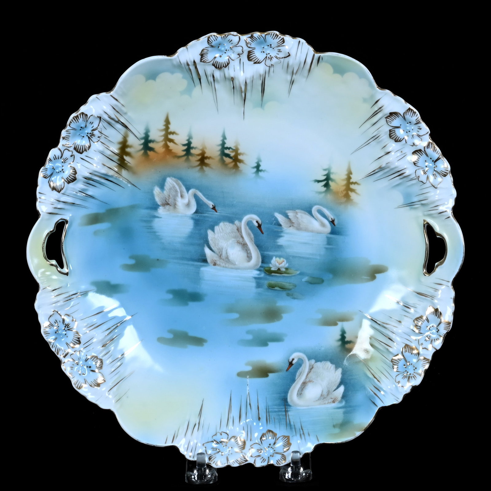 Two Handled Cake Plate , Marked R.S. Prussia, Icicle Mold: Two Handled Cake Plate , Marked R.S. Prussia, Icicle Mold, 10.25 x 10.25 x 1.5 Inches, Swan Scenic Decor, 1 Pound. LiveAuctioneers Invoices Must Be Paid Using the PAY NOW / CHECK OUT Button Which