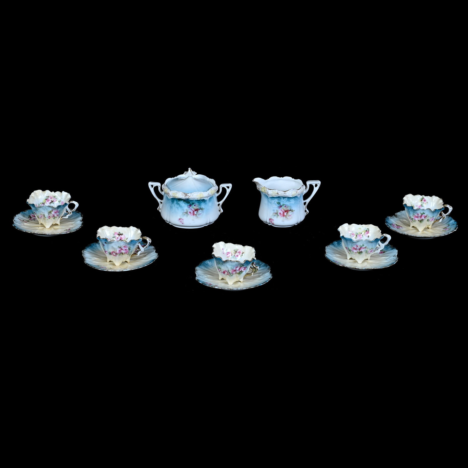 Creamer And Sugar, (5) Cups And Saucers, Unmarked R.S. Prussia (1 of 5)