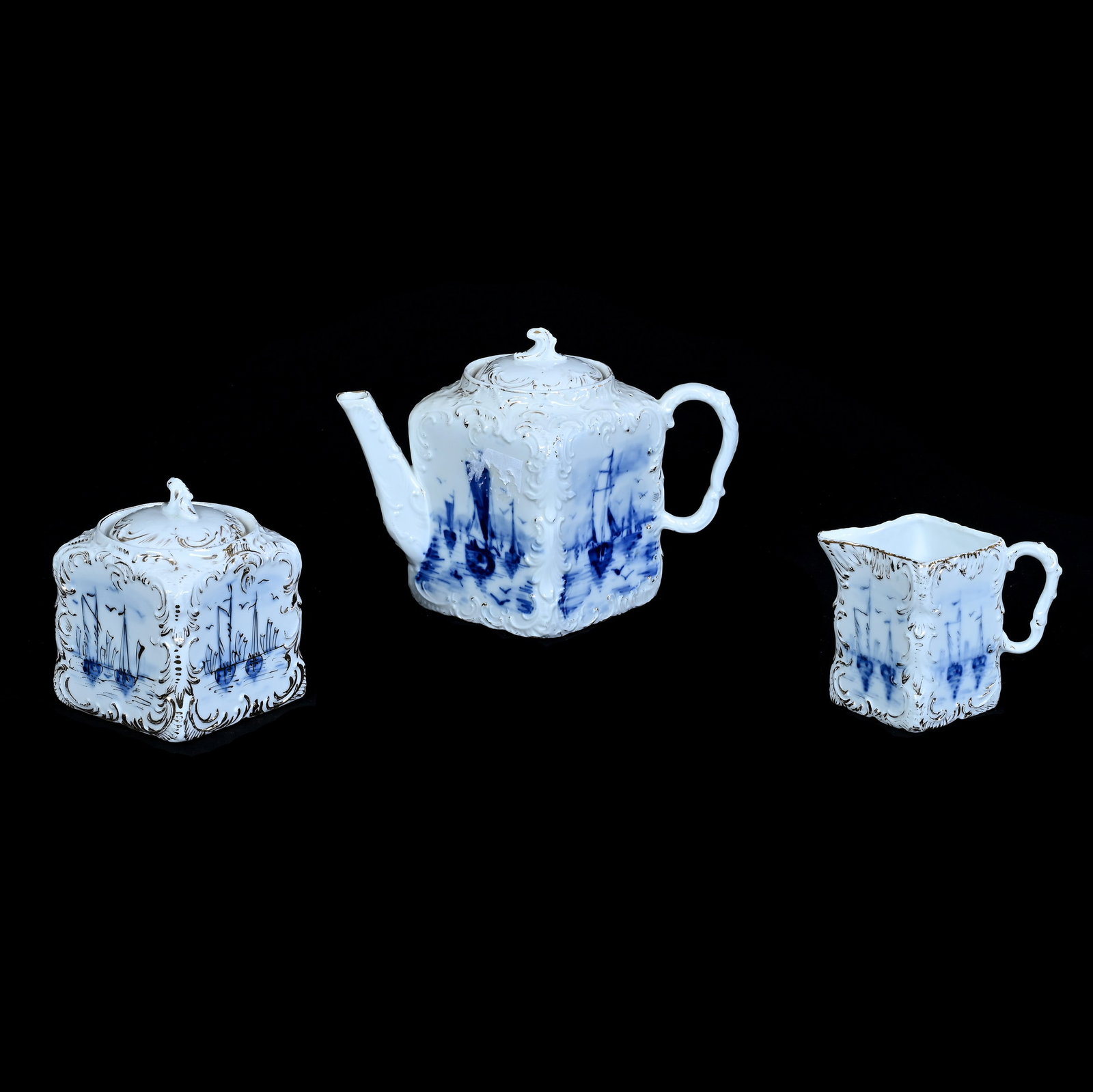 (3) Piece Cubed Shaped Tea Set, Unmarked Germany (1 of 4)
