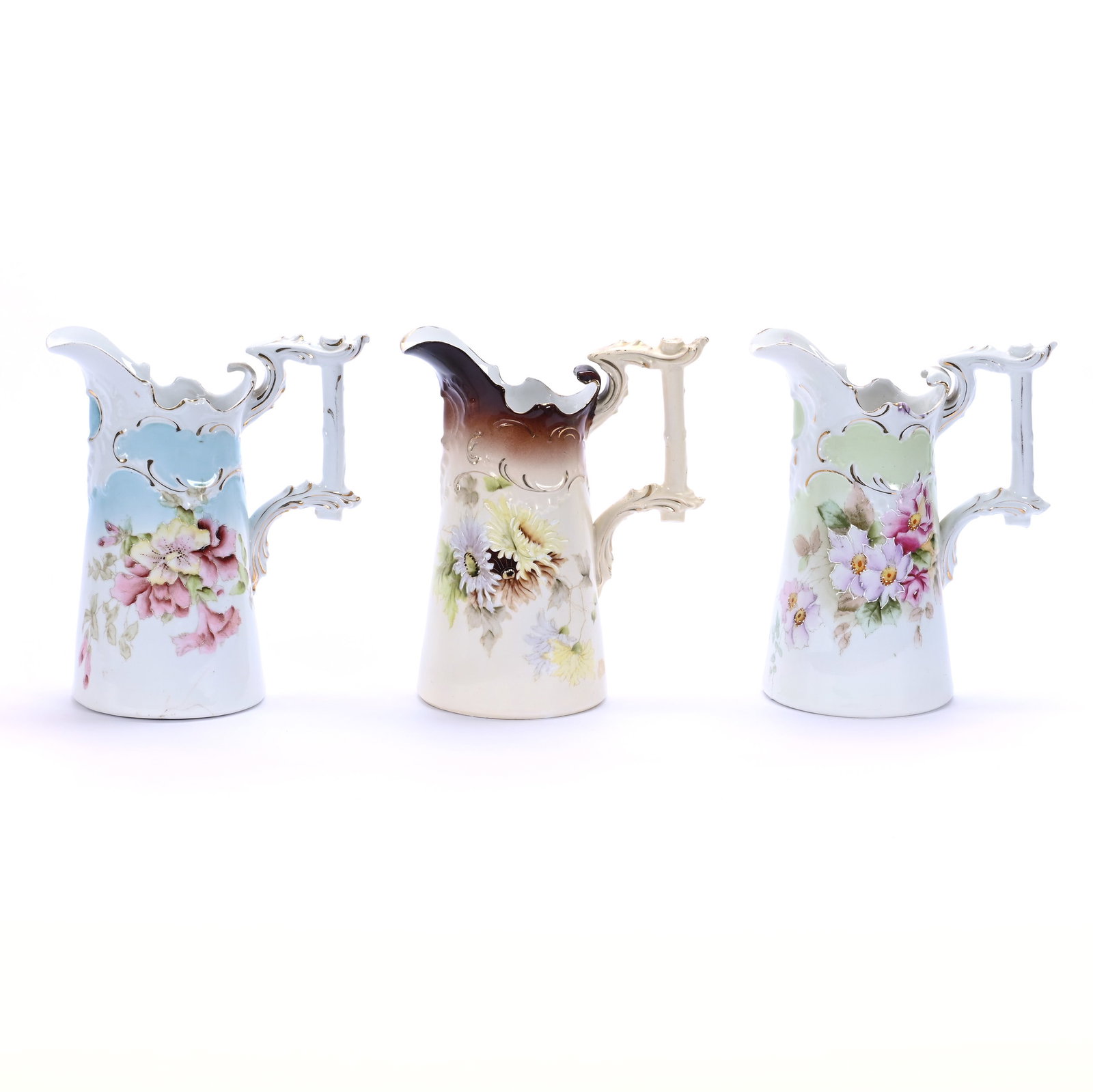 (3) Pitchers, Early Unmarked R.S. Prussia, Identical Molds (1 of 5)
