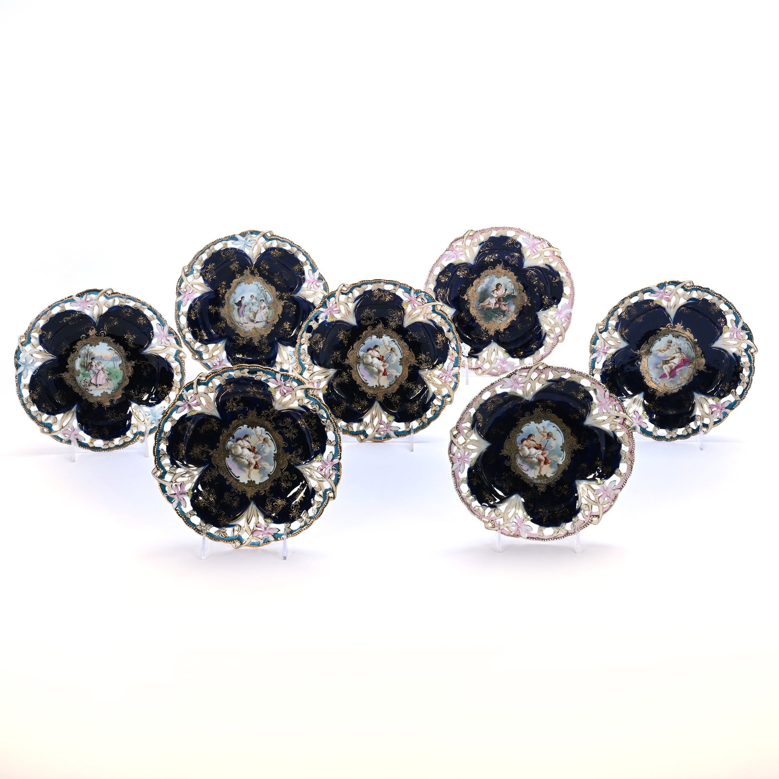 (7) Plates, Unmarked Prussia, Pierced Floral Mold (1 of 6)