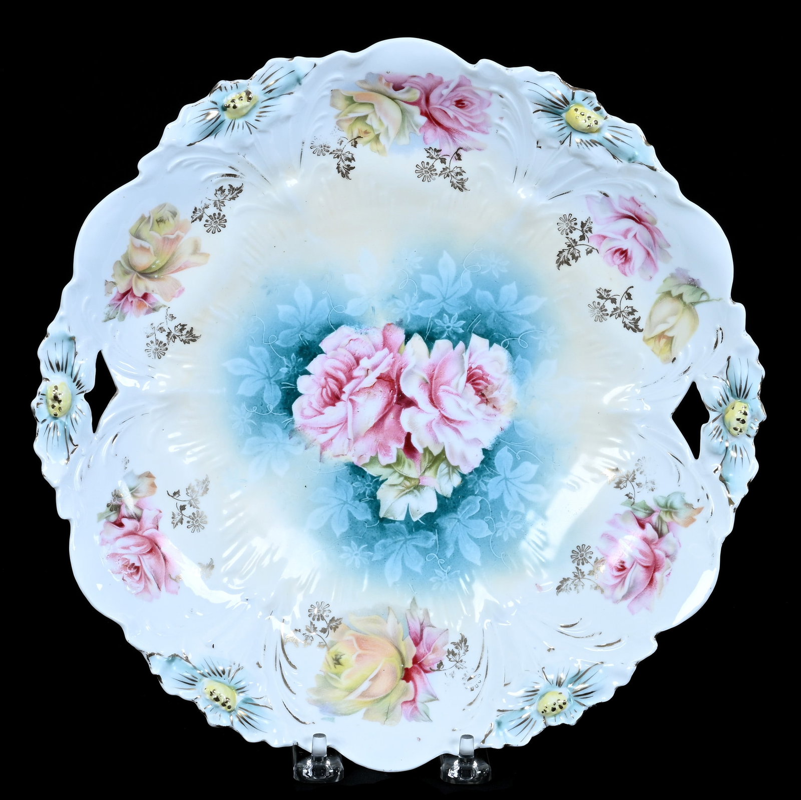 Two Handled Cake Plate, Unmarked R.S. Prussia, Lily Mold (1 of 2)