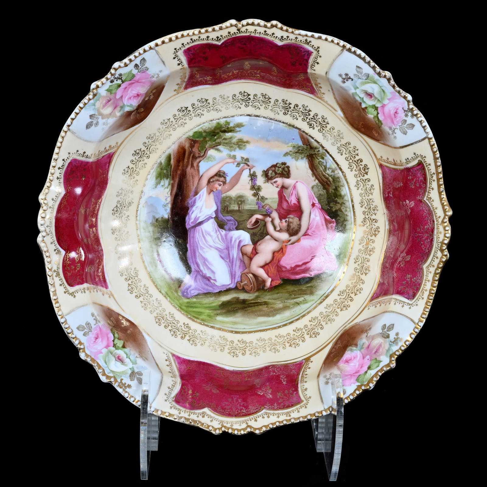 Bowl, Marked R.S. Suhl (Prussia Mold 343): Bowl, Marked R.S. Suhl (Prussia Mold 343), 10.25 x 10.25 x 2.75 Inches, Classic Kauffman Scenic Decor, Cream And Maroon Border, 1.4 Pounds. LiveAuctioneers Invoices Must Be Paid Using the PAY NOW / CH