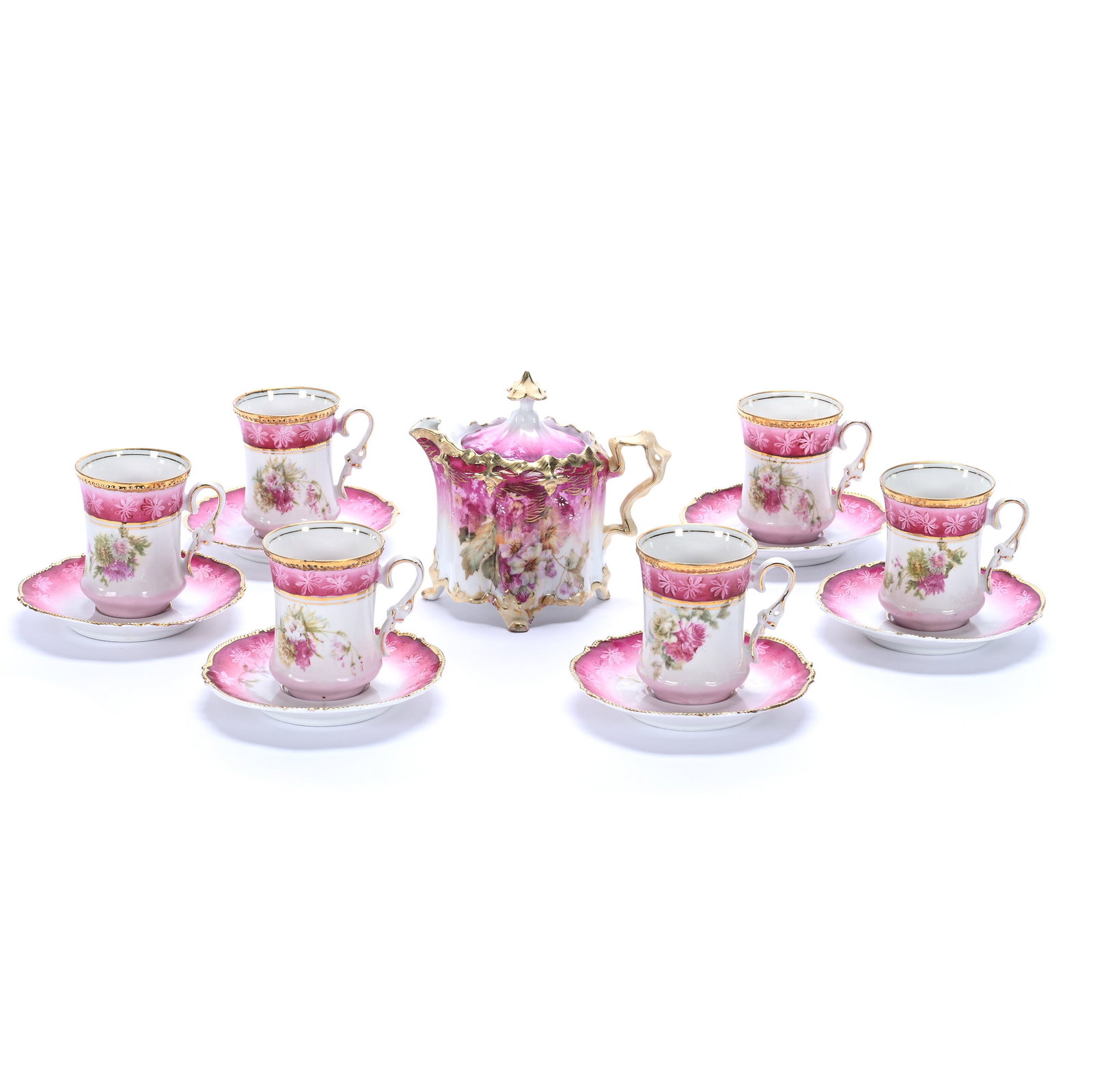 (6) Cups And Saucers And Syrup Pitcher, Unmarked Prussia (1 of 3)