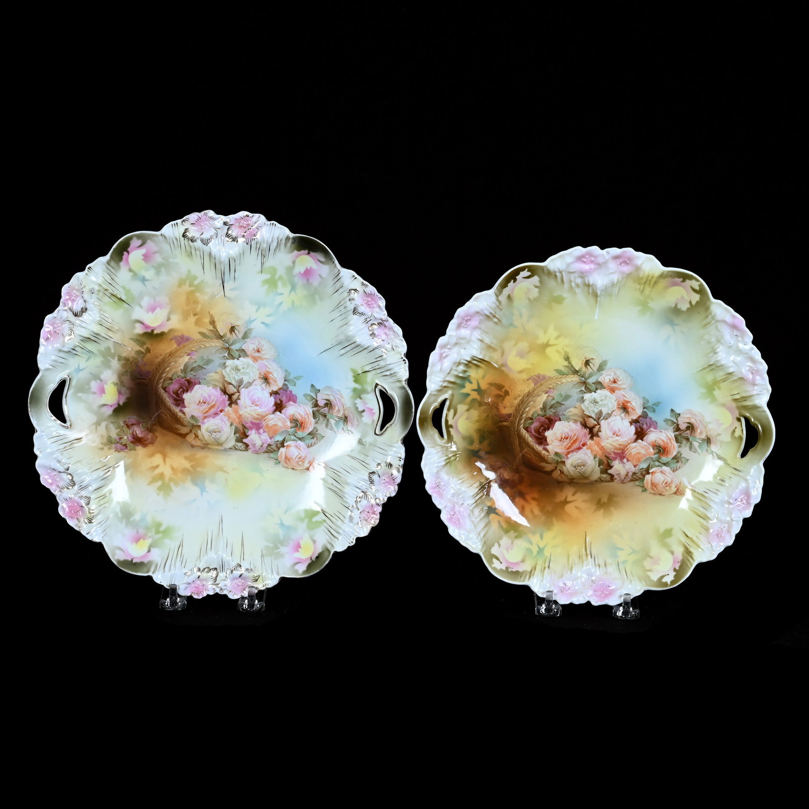 (2) Two Handled Cake Plates, Marked R.S. Prussia, Icicle Mold (1 of 2)