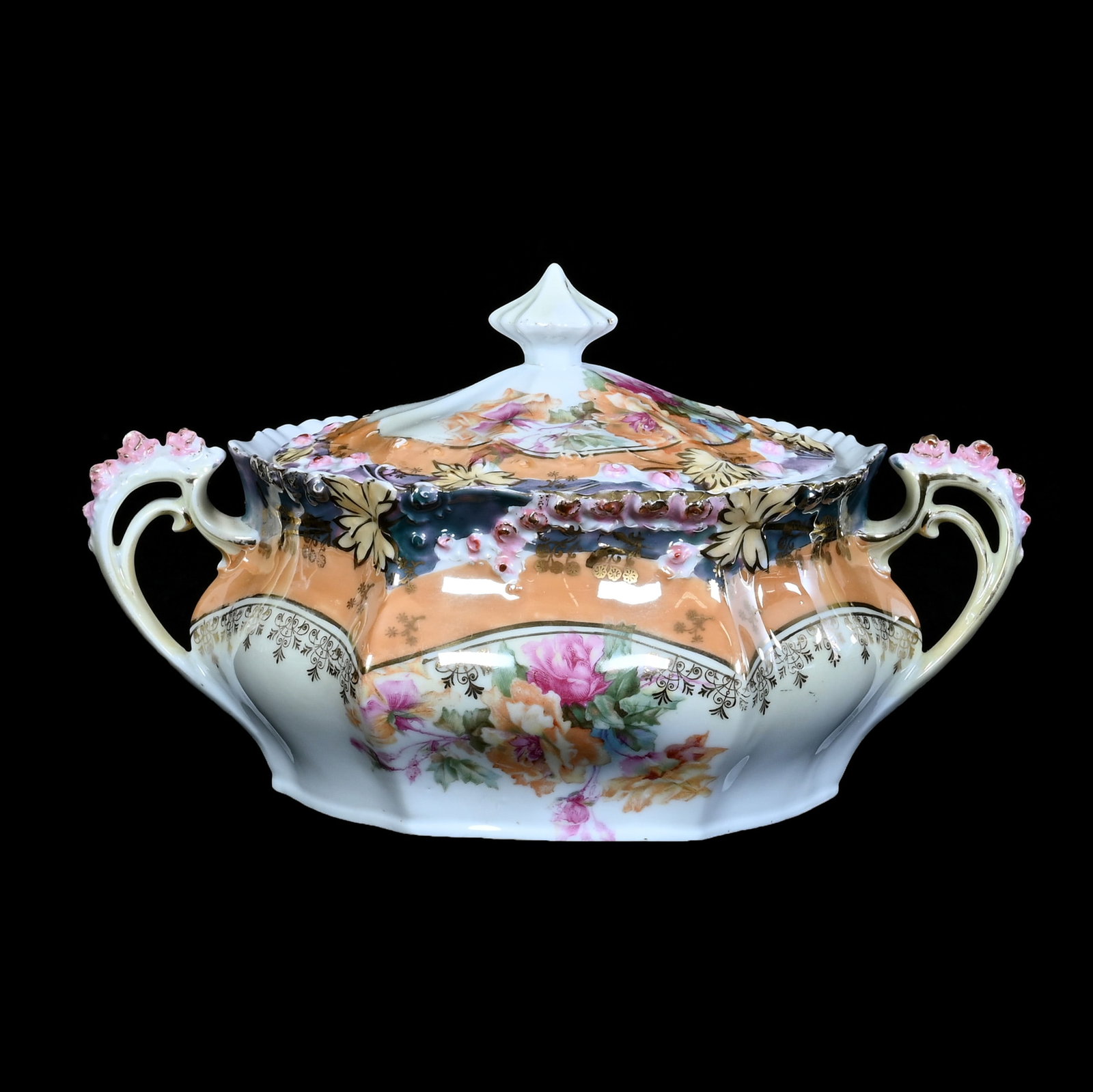 Two Handled Cracker Jar, R.S. Steeple Mark, Rosebud Mold (1 of 3)