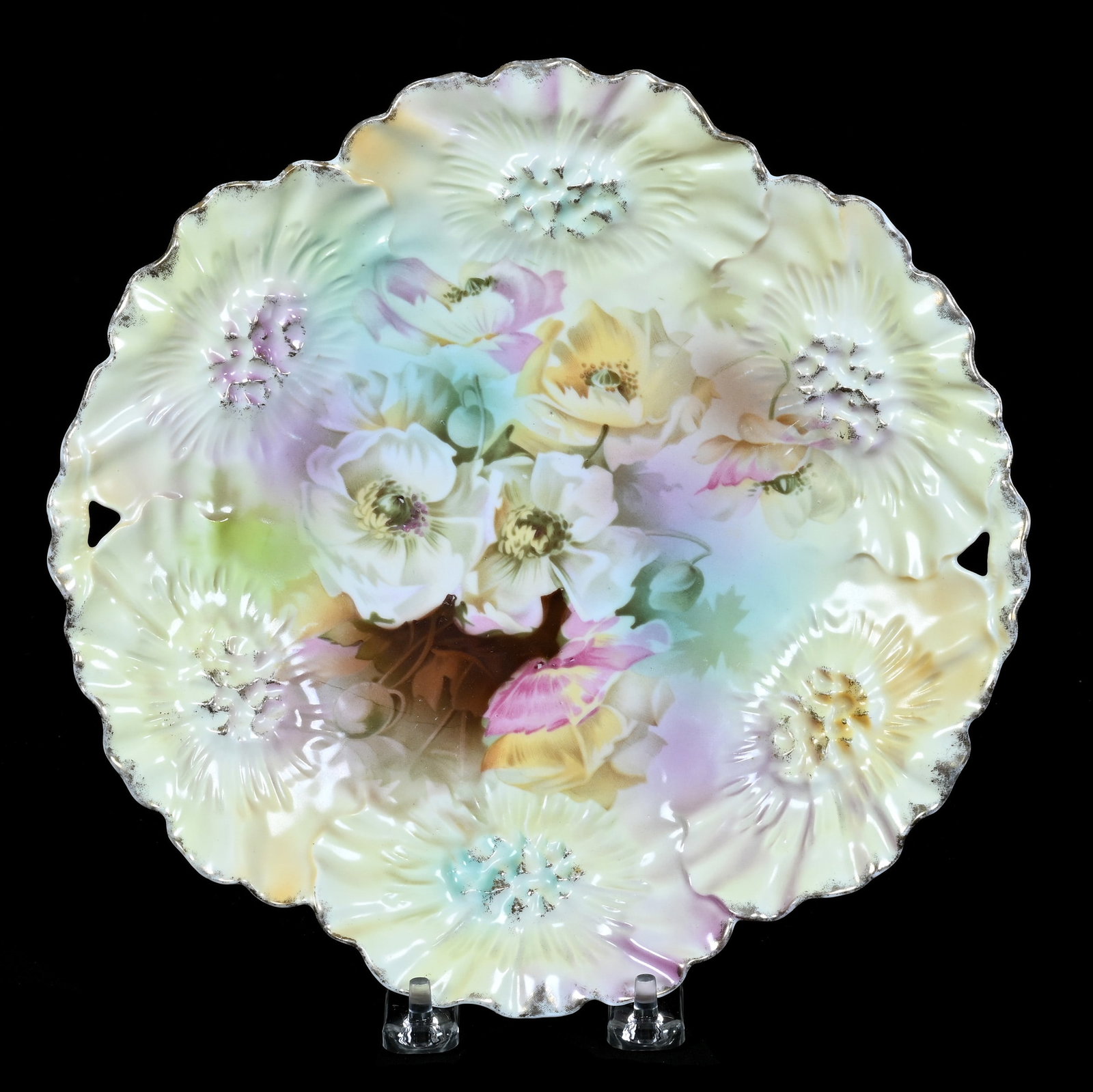 Two Handled Cake Plate, Marked R.S. Prussia, Sunflower Mold (1 of 2)