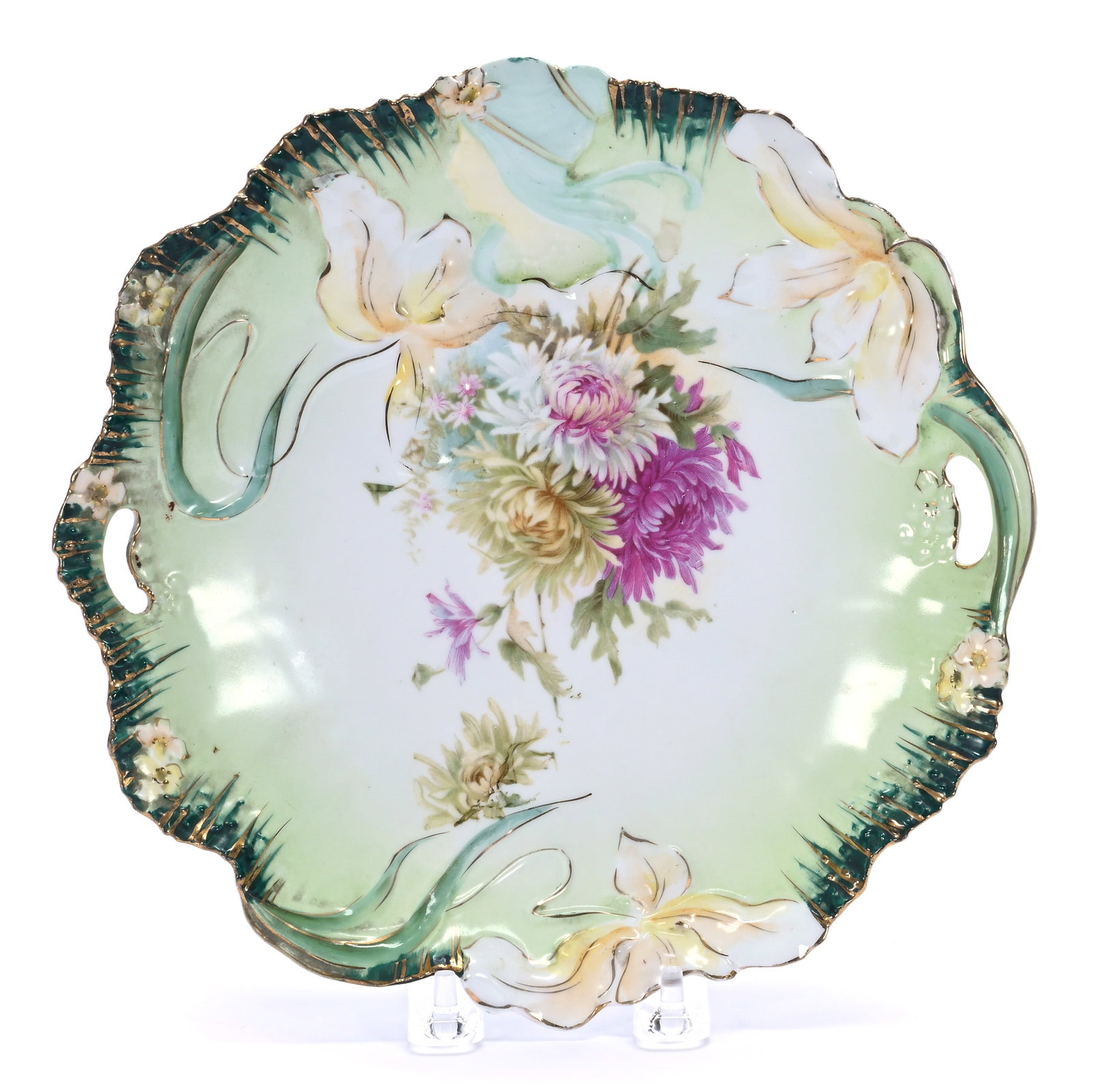Two Handled Cake Plate, Unmarked R.S. Prussia, Hidden Image Mold (1 of 2)
