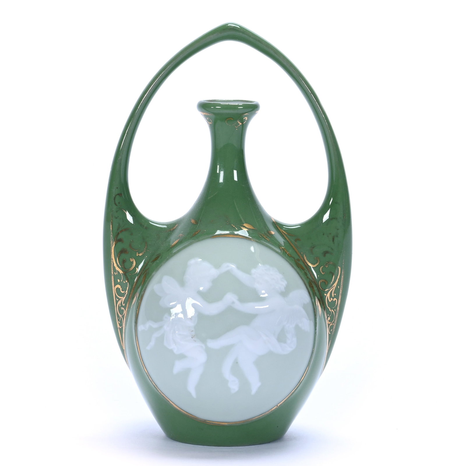 Handled Vase, Unmarked Royal Pate Sur Pate (1 of 3)