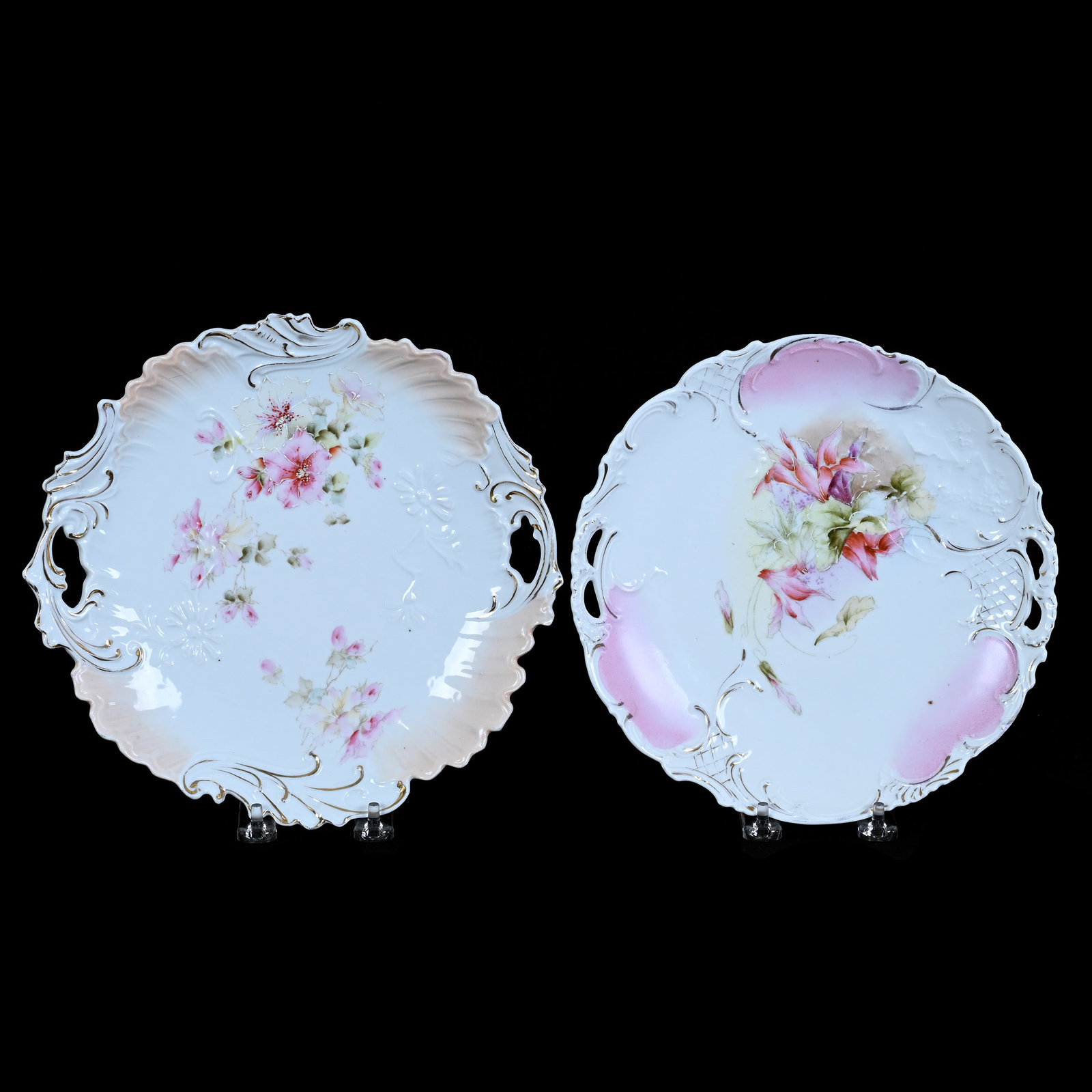 (2) Two Handled Cake Plates, Unmarked Early R.S. Prussia (1 of 2)